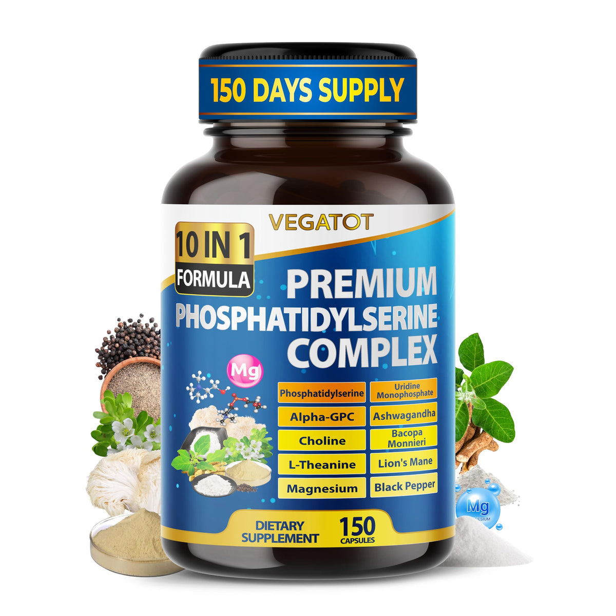 VEGATOT Brain Support Supplement bottle front view