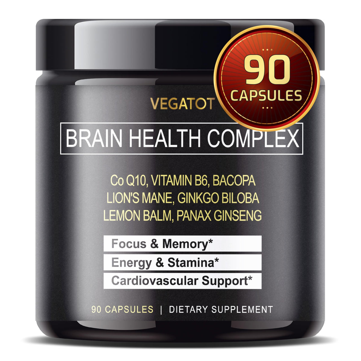 VEGATOT Brain support Supplement front view with capsule