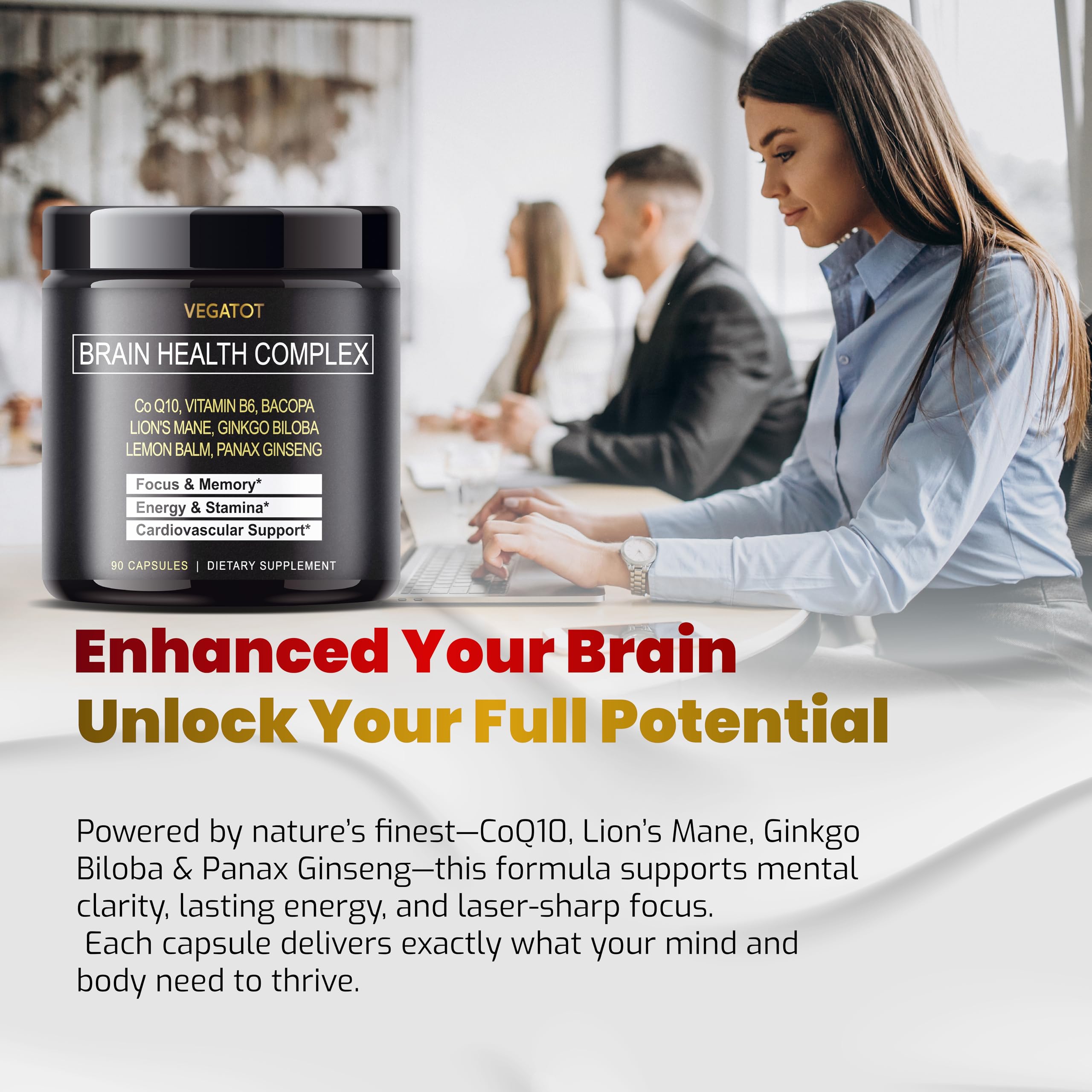 VEGATOT Brain support Supplement side view with ingredients list