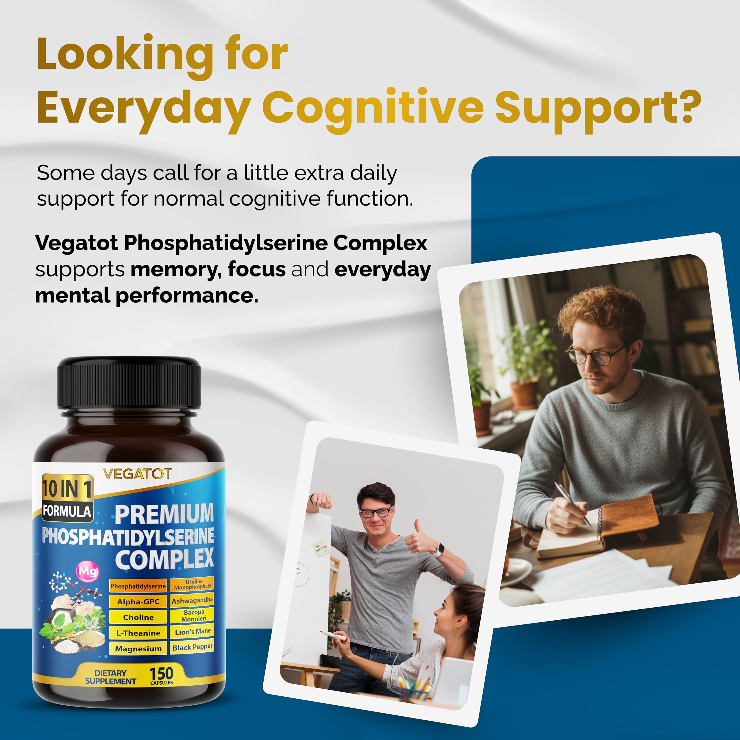 VEGATOT Brain Support Supplement side view with label