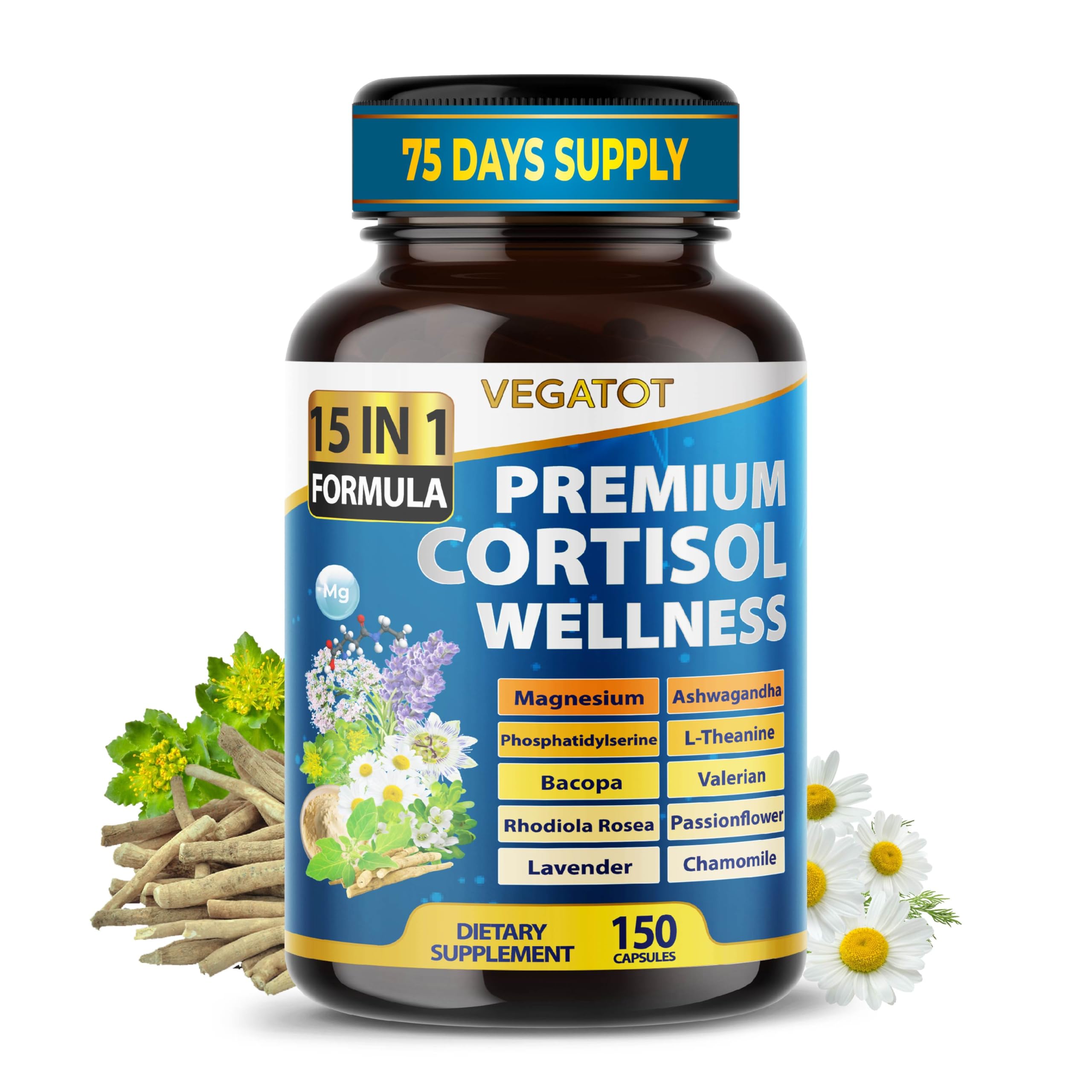 VEGATOT Cortisol Wellness Supplement bottle front view