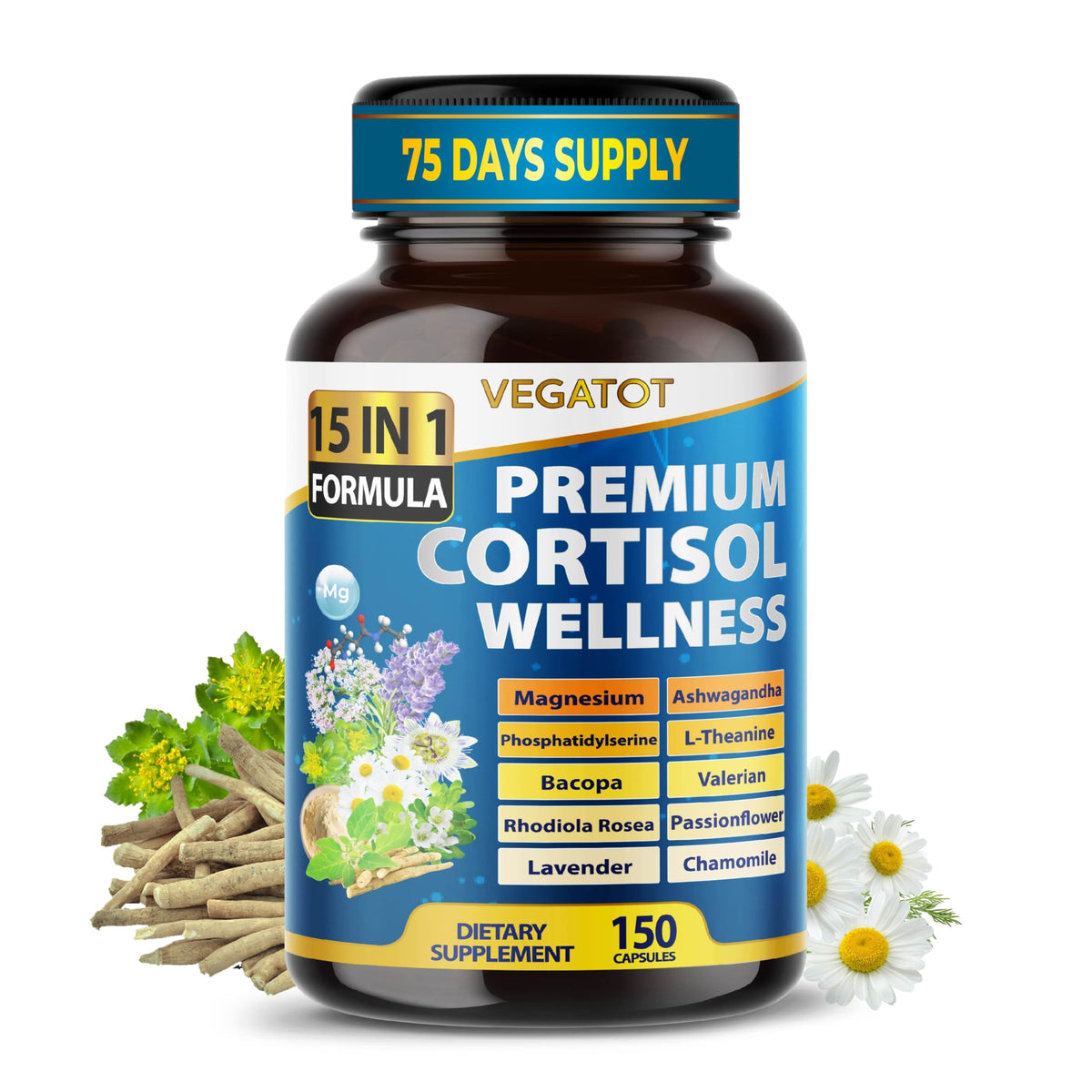 VEGATOT Cortisol Wellness Supplement bottle front view