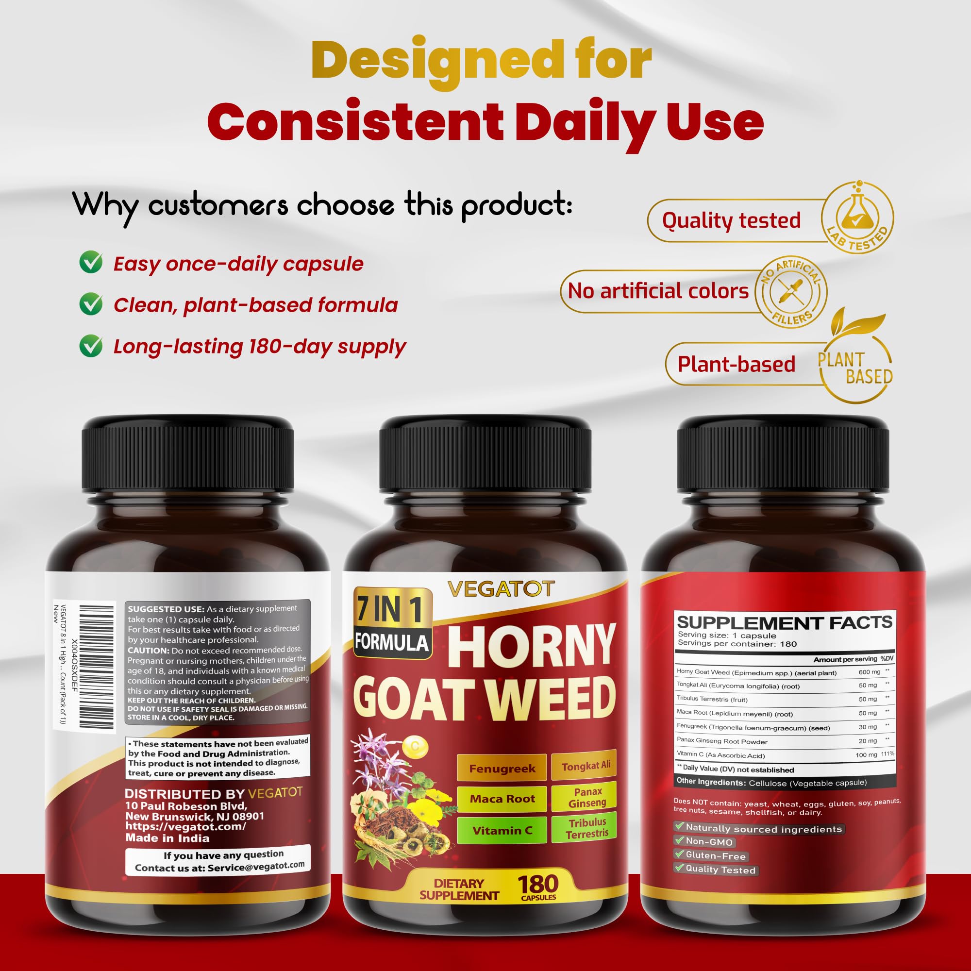 VEGATOT Horny Goat Weed supplement with measuring spoon