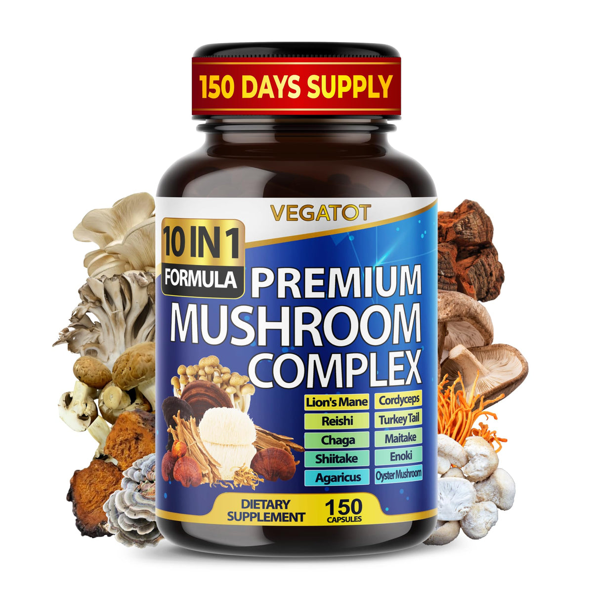 VEGATOT Mushroom Complex 10-in-1 Capsules front view