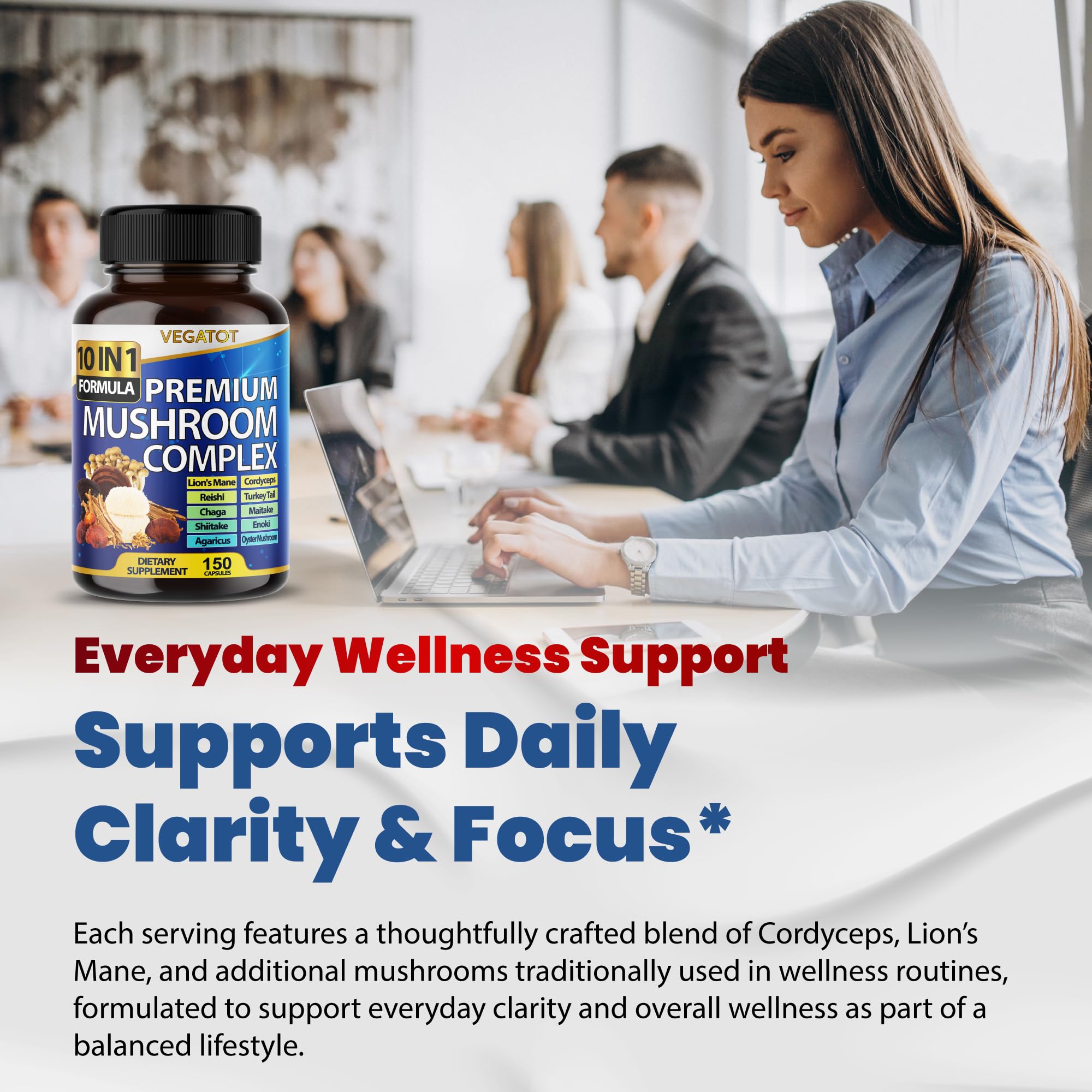 VEGATOT Mushroom Complex 10-in-1 Capsules opened bottle
