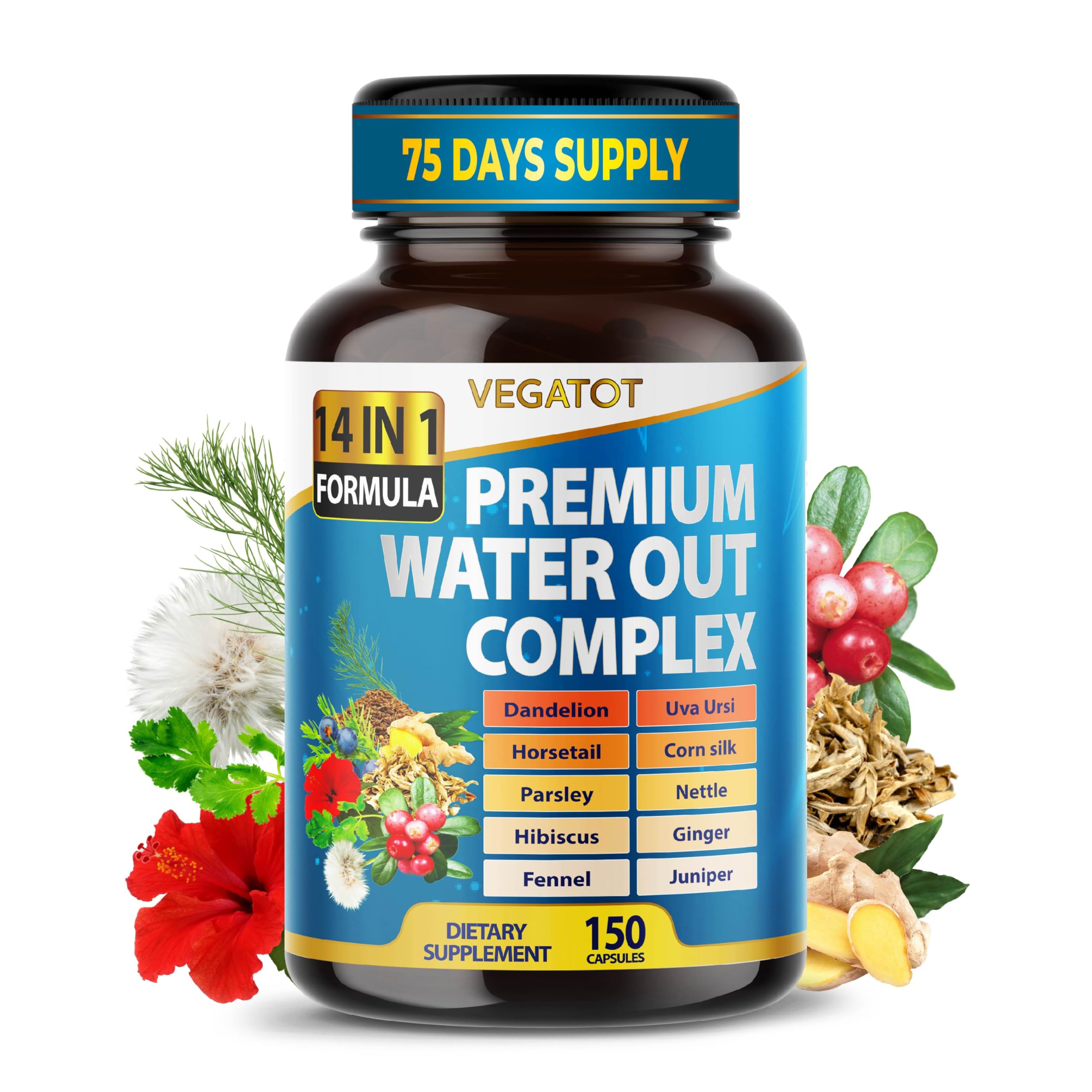 VEGATOT Water Out Herbal Supplement 60 Capsules front view
