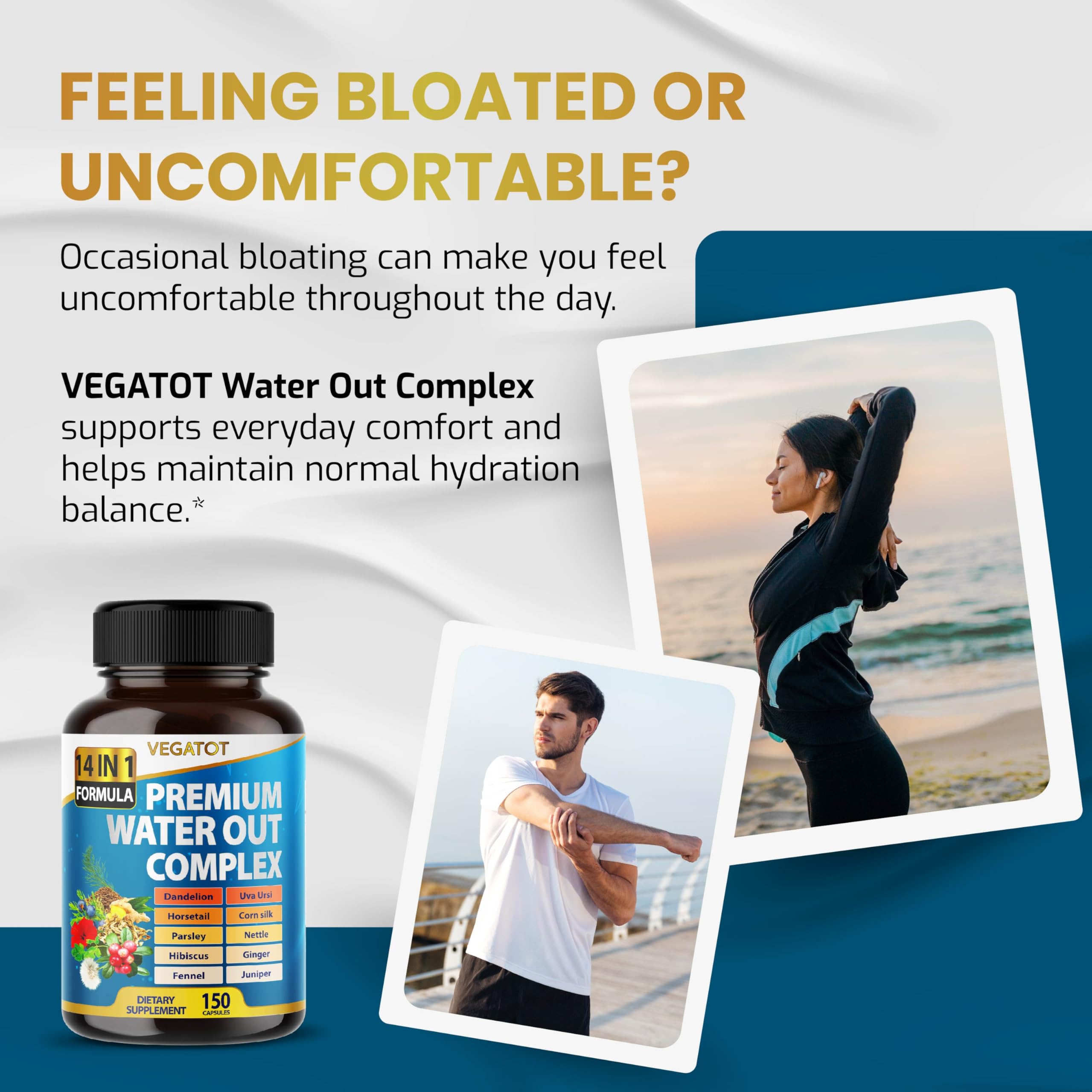 VEGATOT Water Out Herbal Supplement 60 Capsules side view
