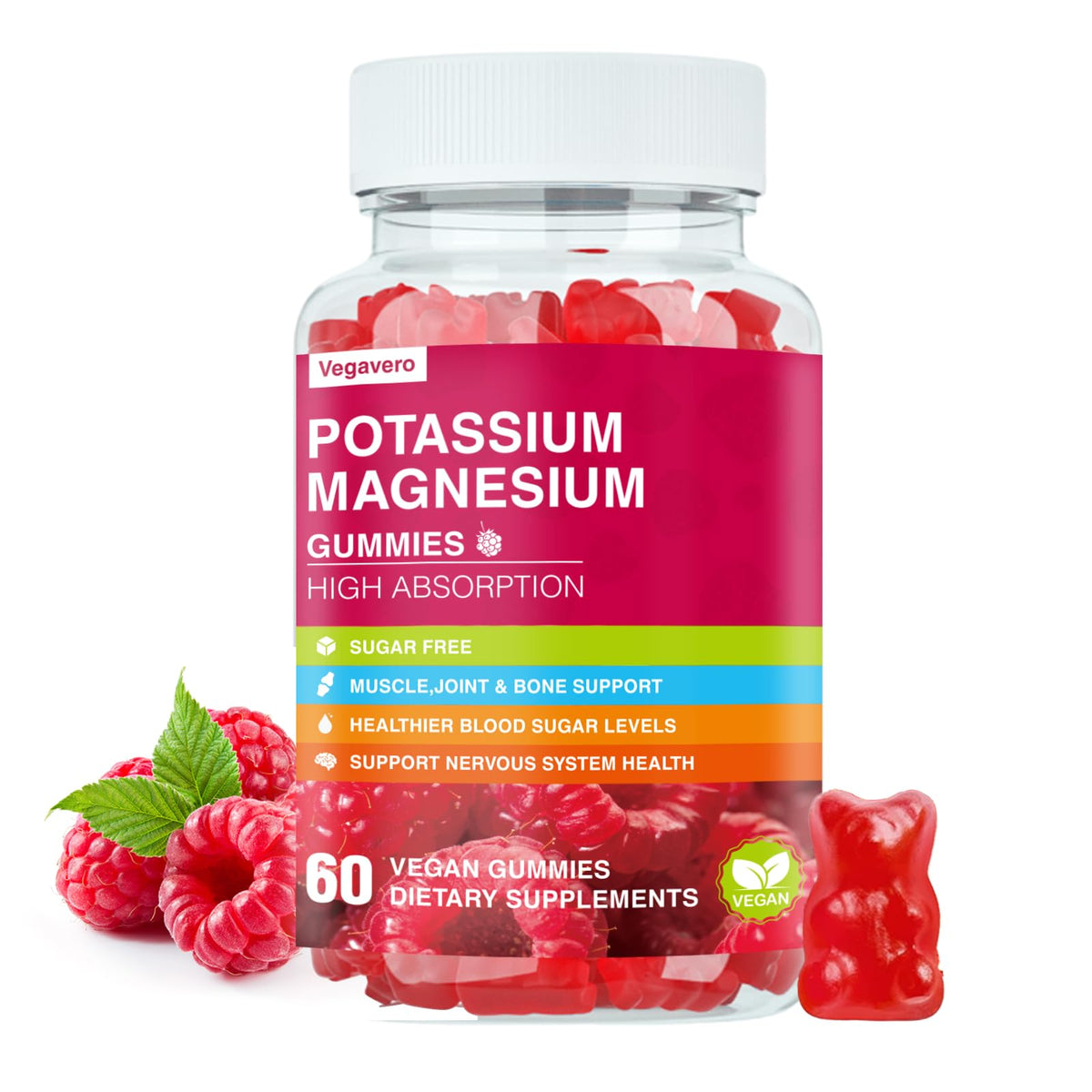 Vegavero Potassium Magnesium Gummies 225g front view