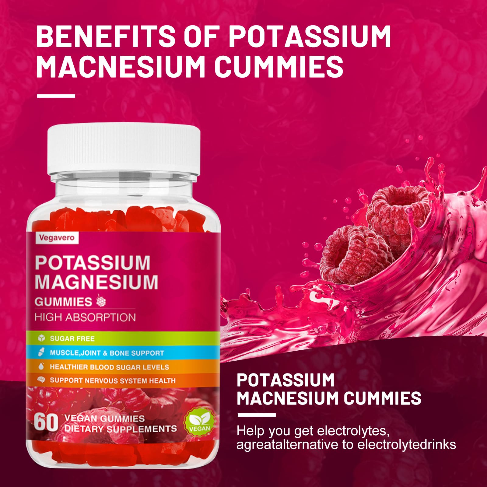 Vegavero Potassium Magnesium Gummies bottle with label