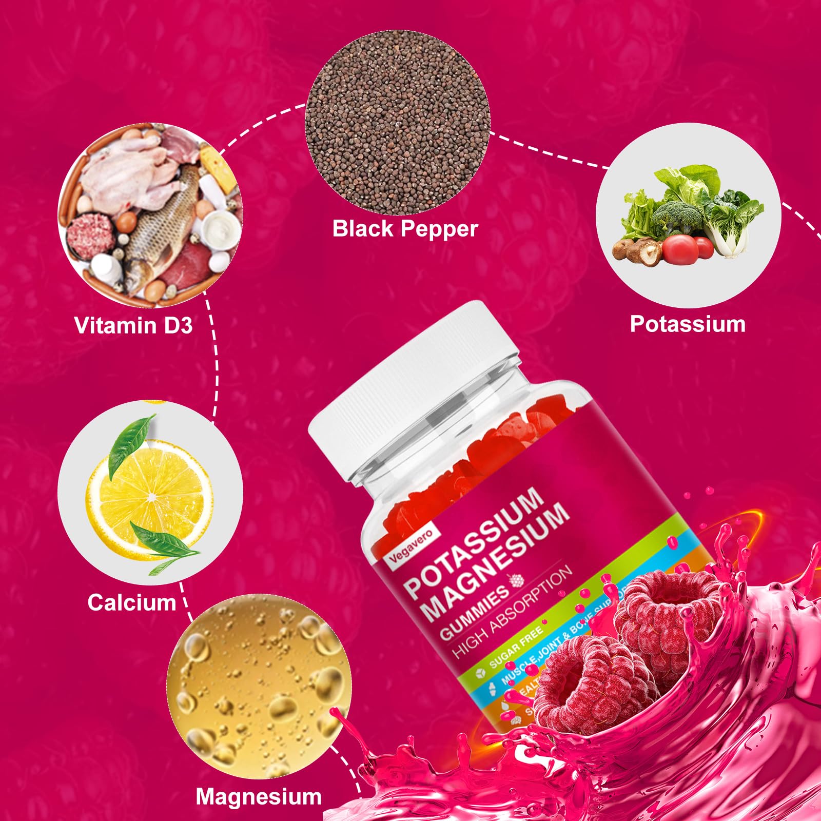 Vegavero Potassium Magnesium Gummies close-up of gummies