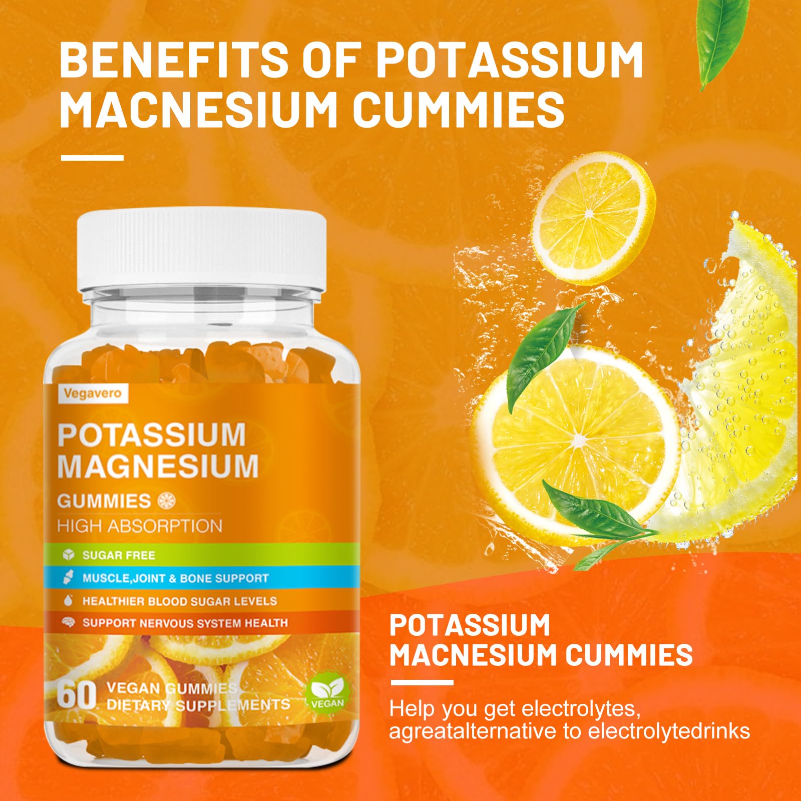 Vegavero Potassium Magnesium Gummies side view showing gummies