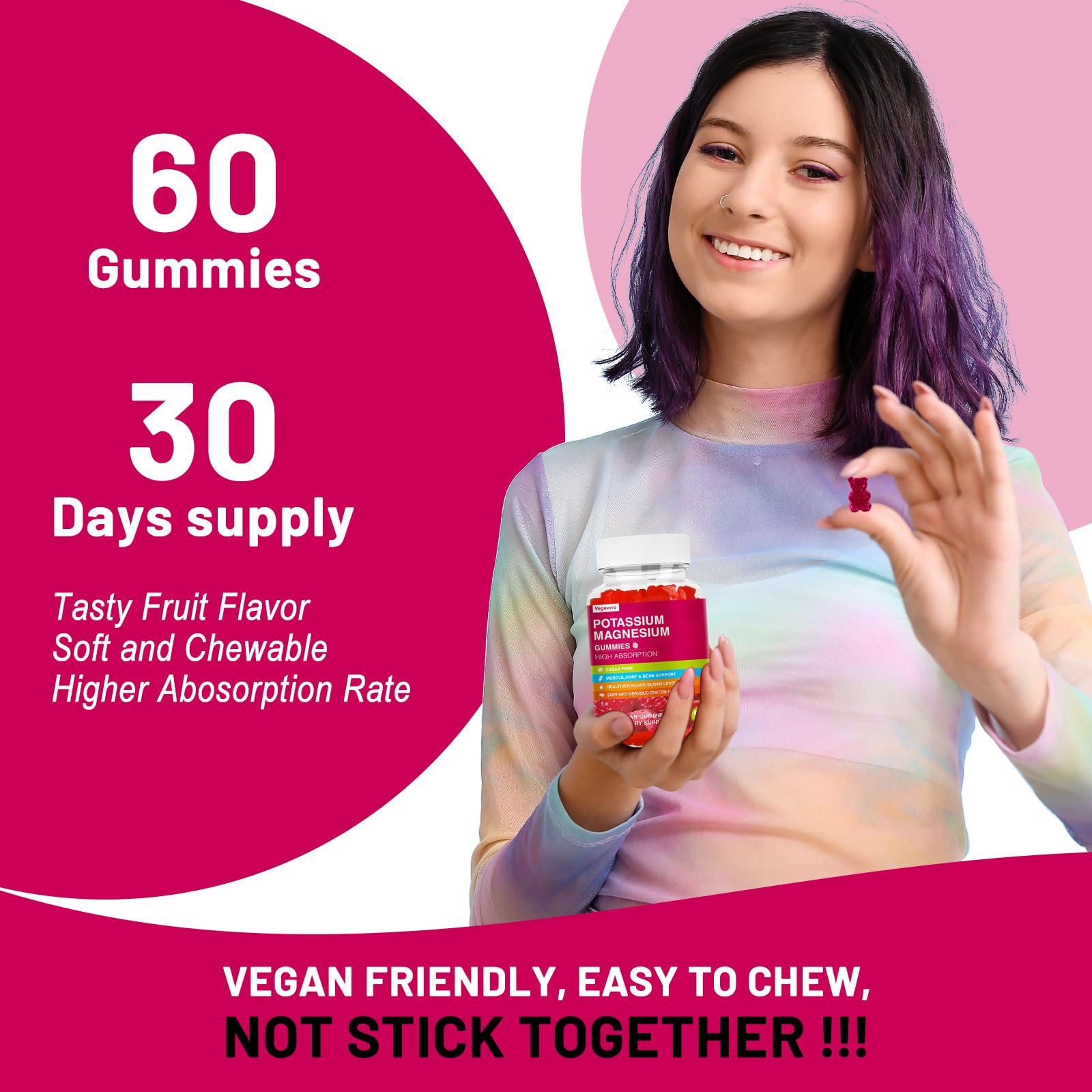 Vegavero Potassium Magnesium Gummies with fresh fruits