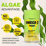 VEGEPOWER Algae Omega-3 DHA softgels with measuring spoon