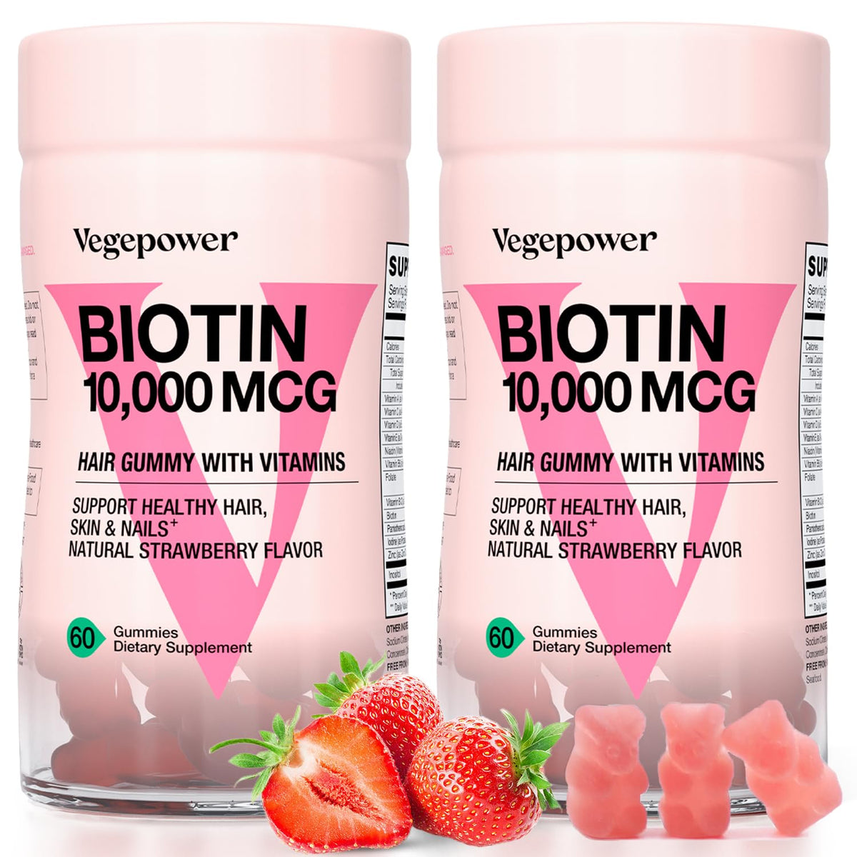 VEGEPOWER Hair Growth Biotin Gummies front view packaging
