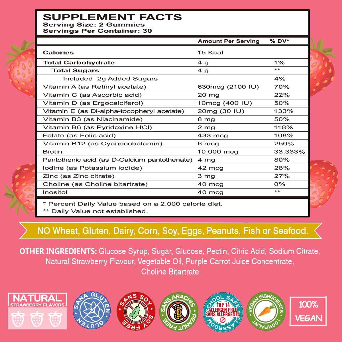 VEGEPOWER Hair Growth Biotin Gummies on a wooden table