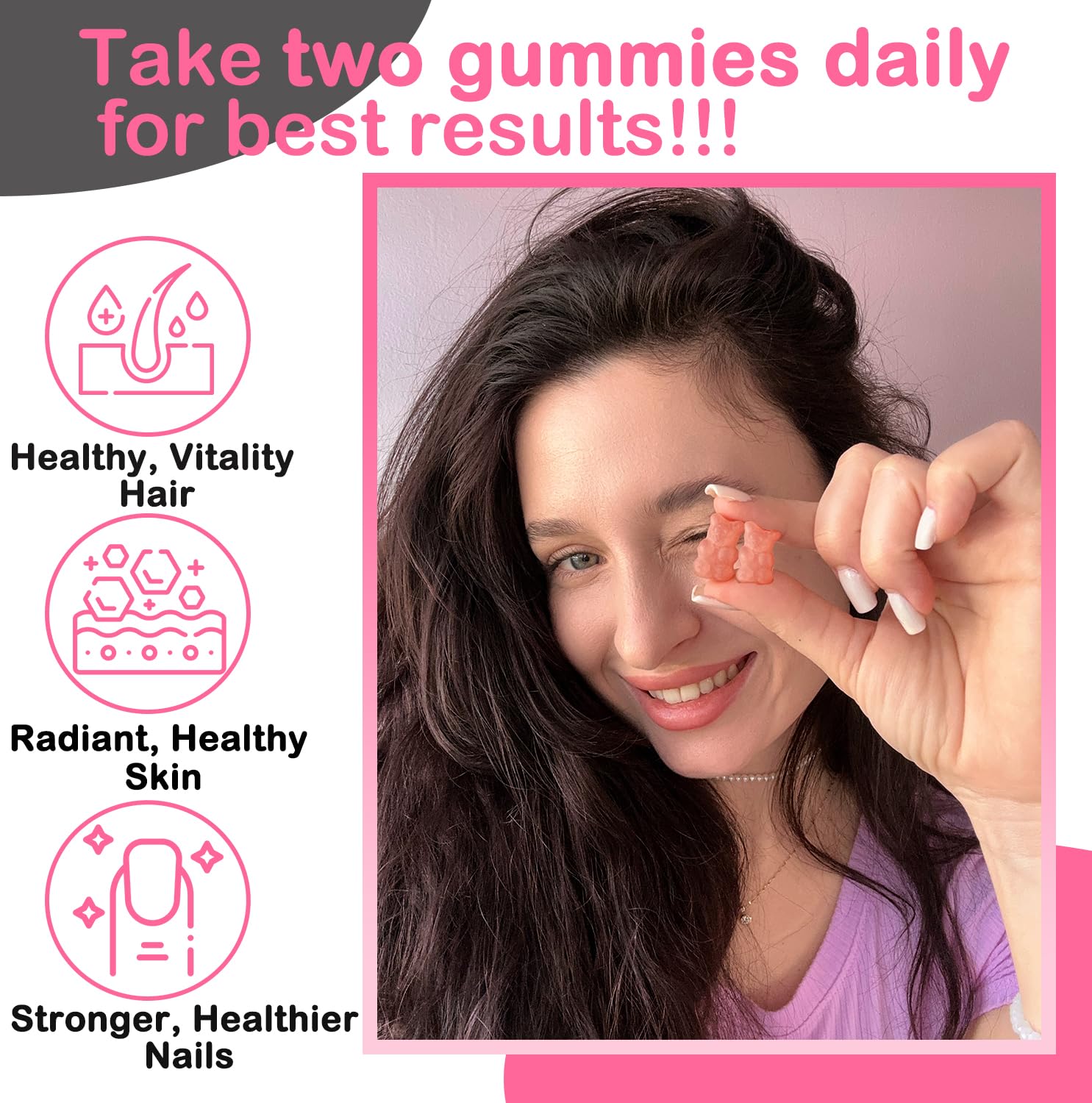 VEGEPOWER Hair Growth Biotin Gummies strawberry flavour gummy close-up