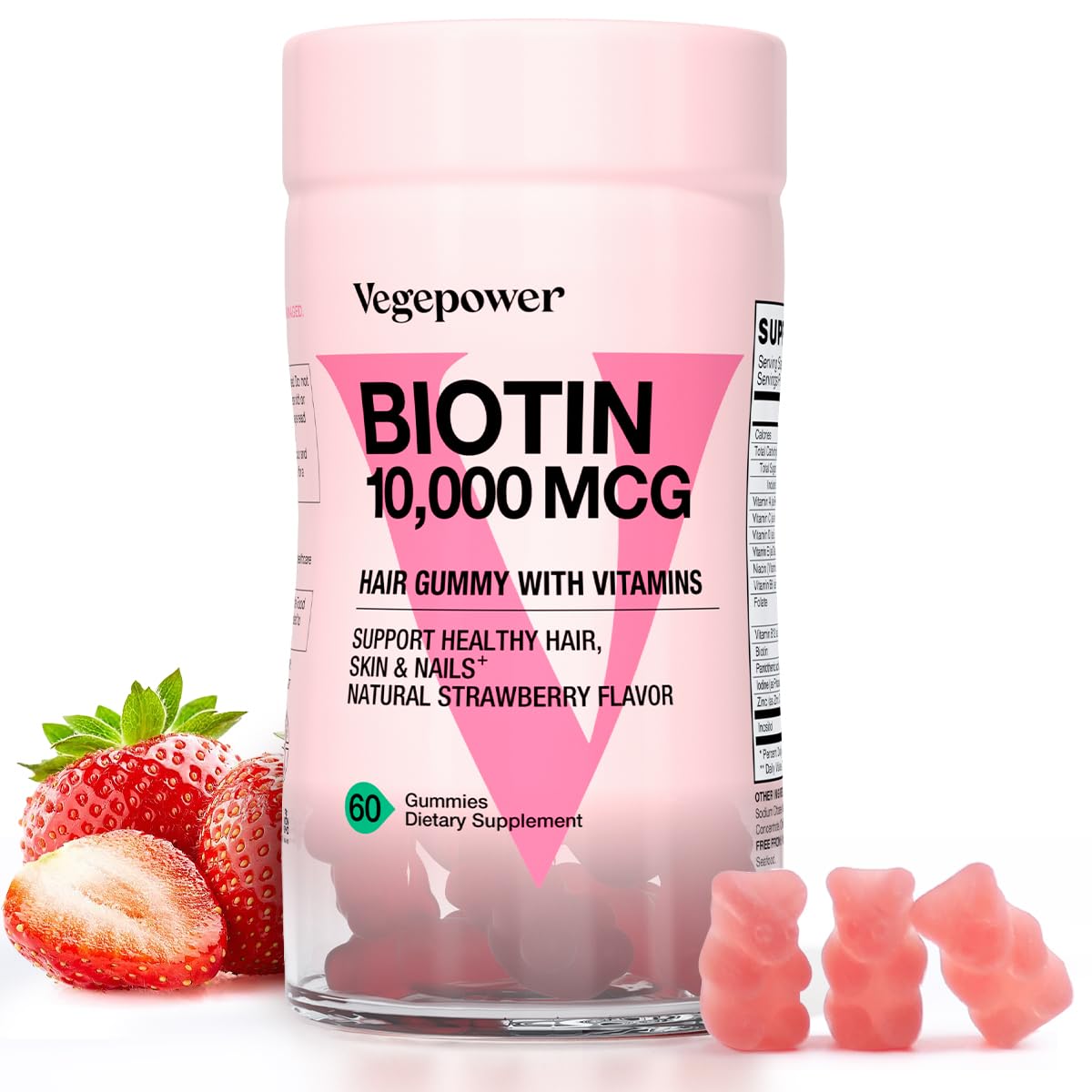 VEGEPOWER Hair Growth Gummies front view with strawberry flavour