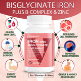 VEGEPOWER Iron Bisglycinate Supplement 30mg capsules in bottle
