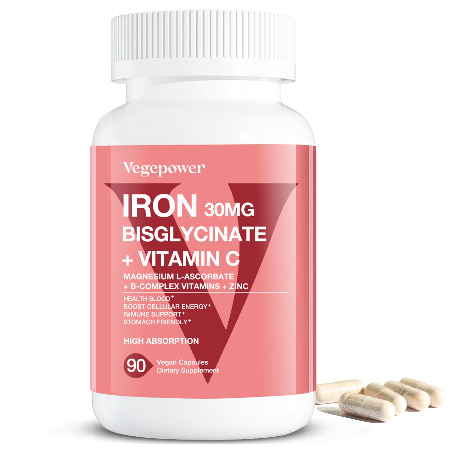 VEGEPOWER Iron Bisglycinate Supplement 30mg front view