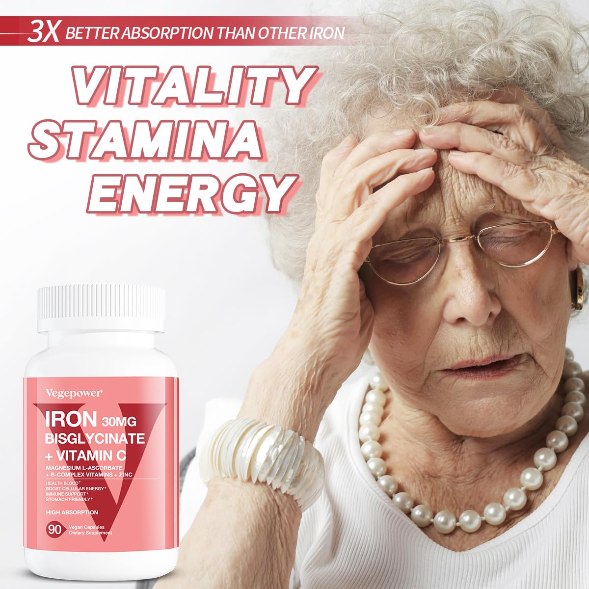 VEGEPOWER Iron Bisglycinate Supplement capsule close-up