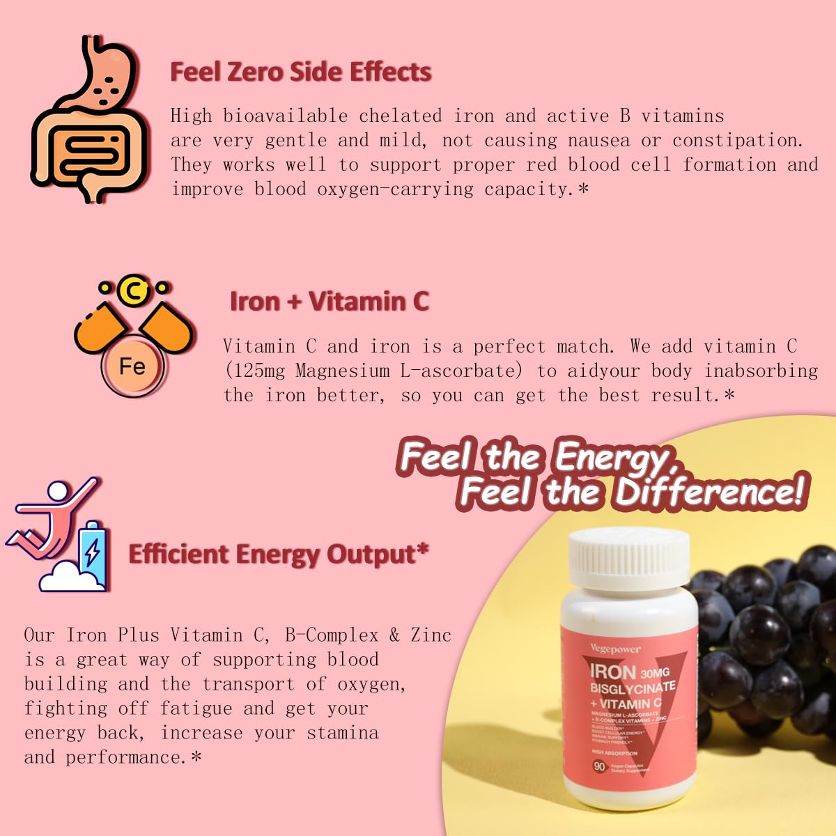VEGEPOWER Iron Bisglycinate Supplement packaging