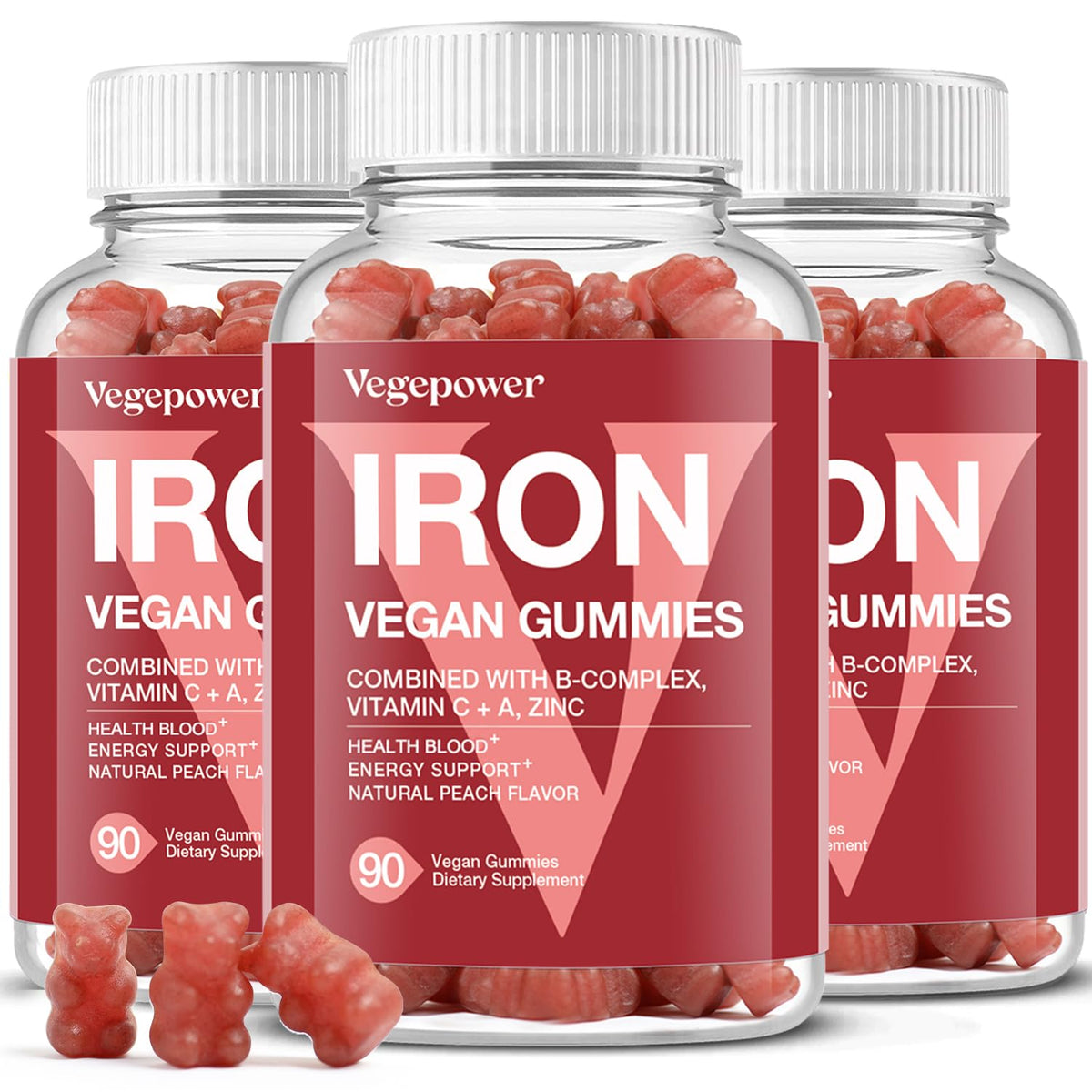 VEGEPOWER Iron Gummies 800g peach flavour front view