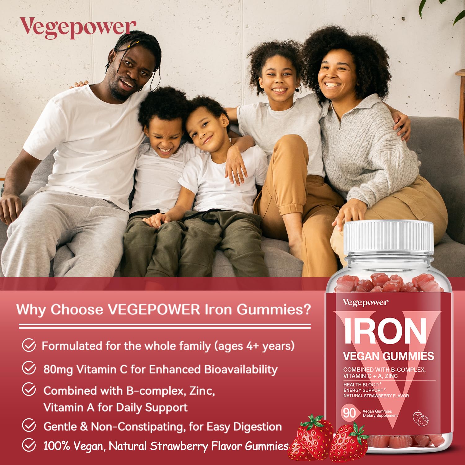 VEGEPOWER Iron Gummies Strawberry flavour back view