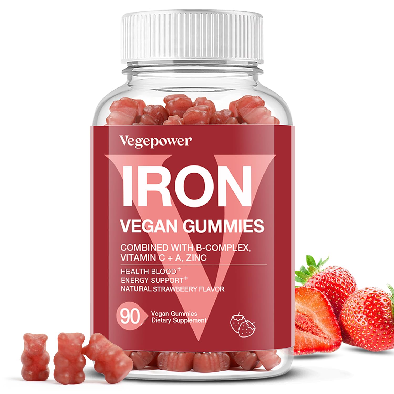 VEGEPOWER Iron Gummies Strawberry flavour front view