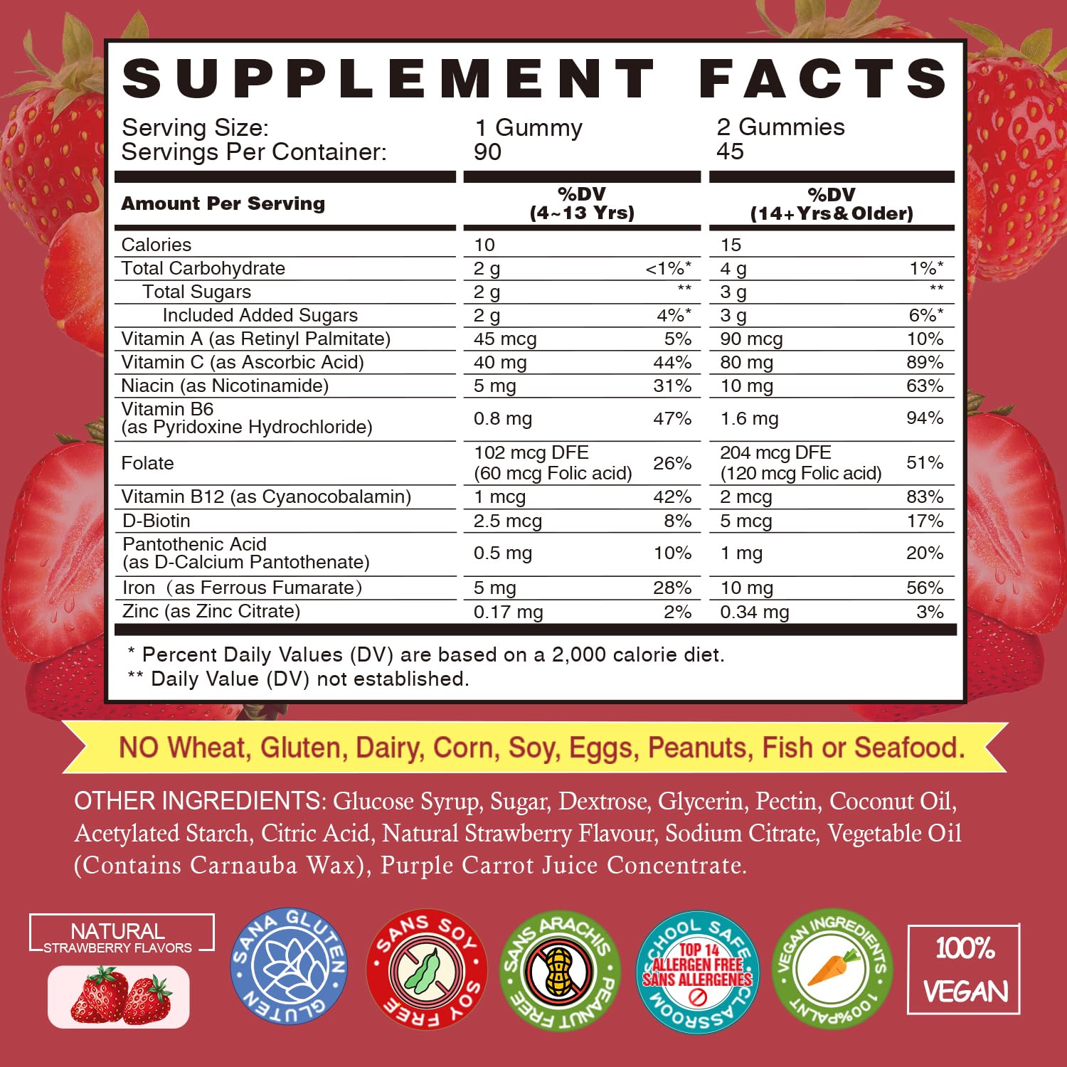VEGEPOWER Iron Gummies Strawberry flavour side view