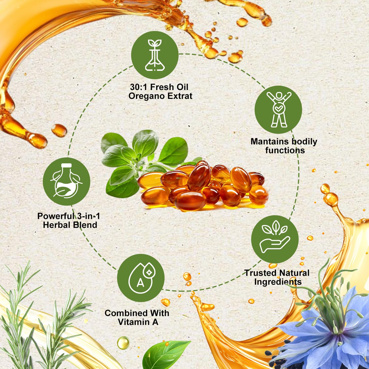 VEGEPOWER Oil of Oregano Vegan Softgels 300mg back view