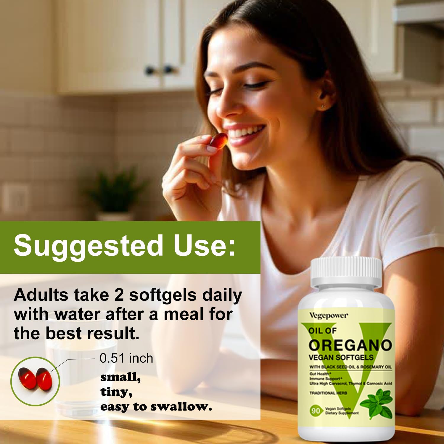 VEGEPOWER Oil of Oregano Vegan Softgels 300mg with ingredients list