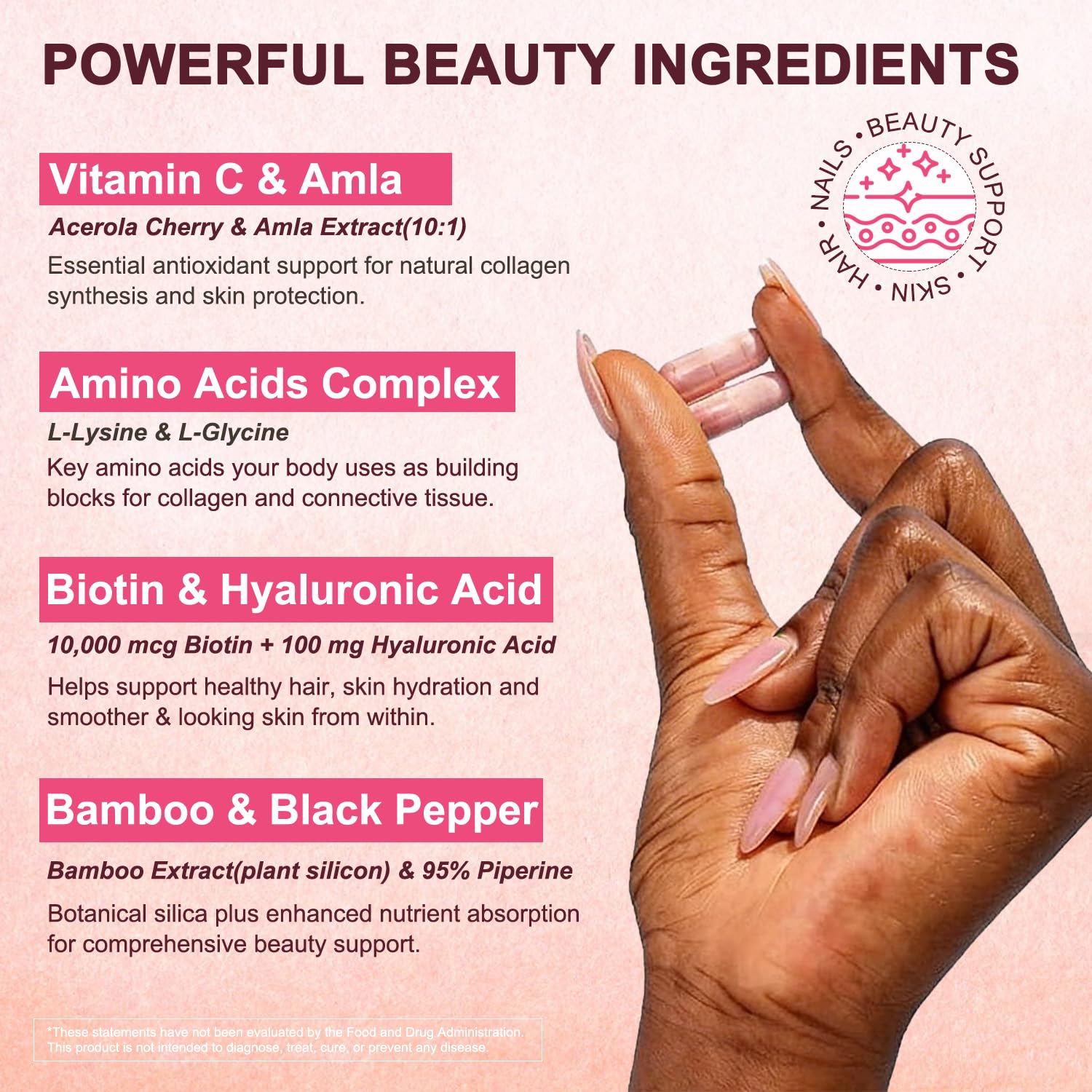 VEGEPOWER Vegan Collagen support close-up of ingredients