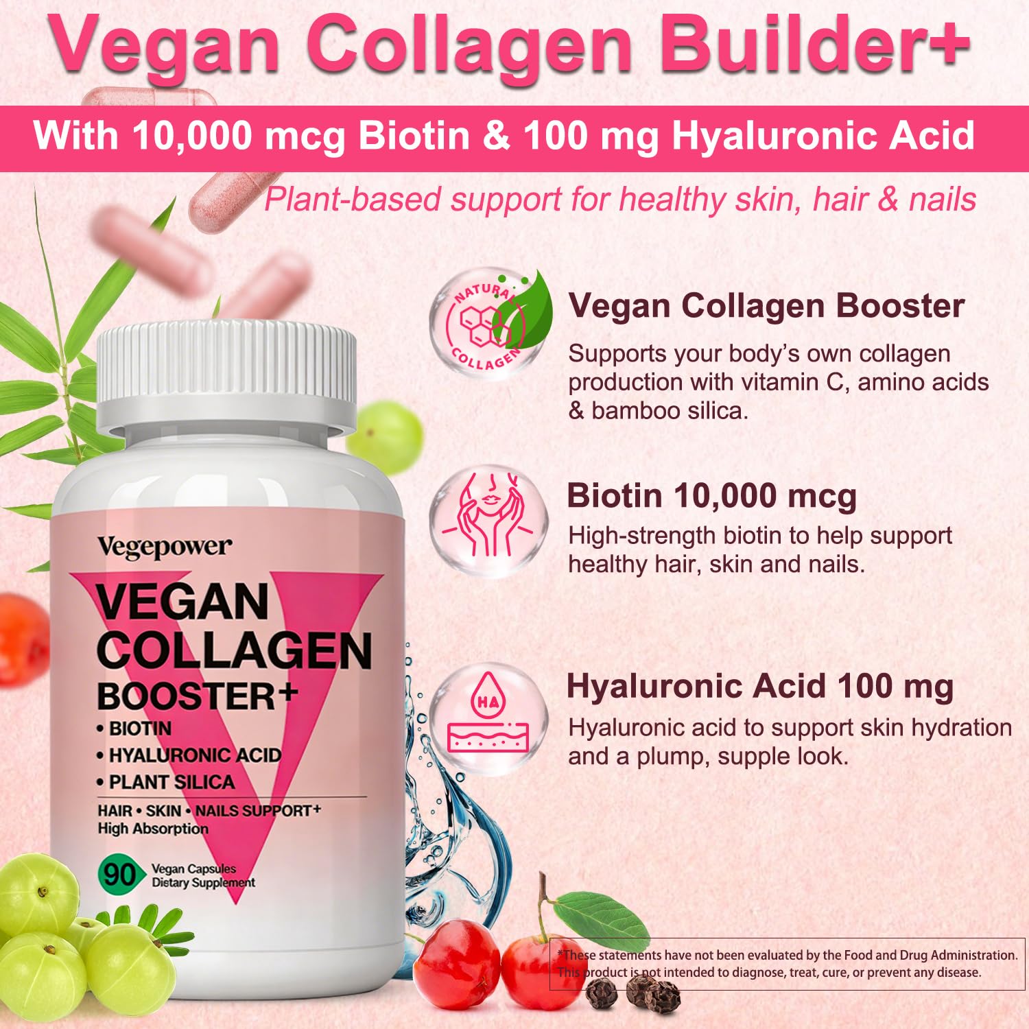 VEGEPOWER Vegan Collagen support with natural background