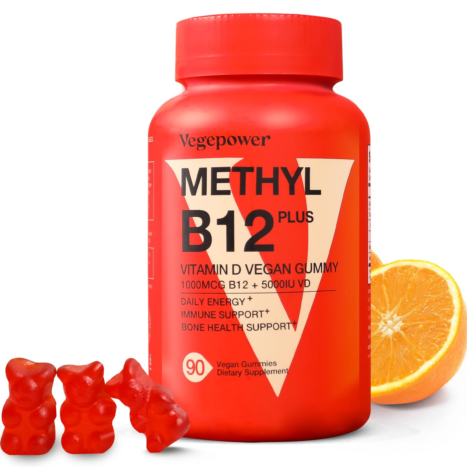 VEGEPOWER Vegan Methyl B12 D3 Gummies bottle front view