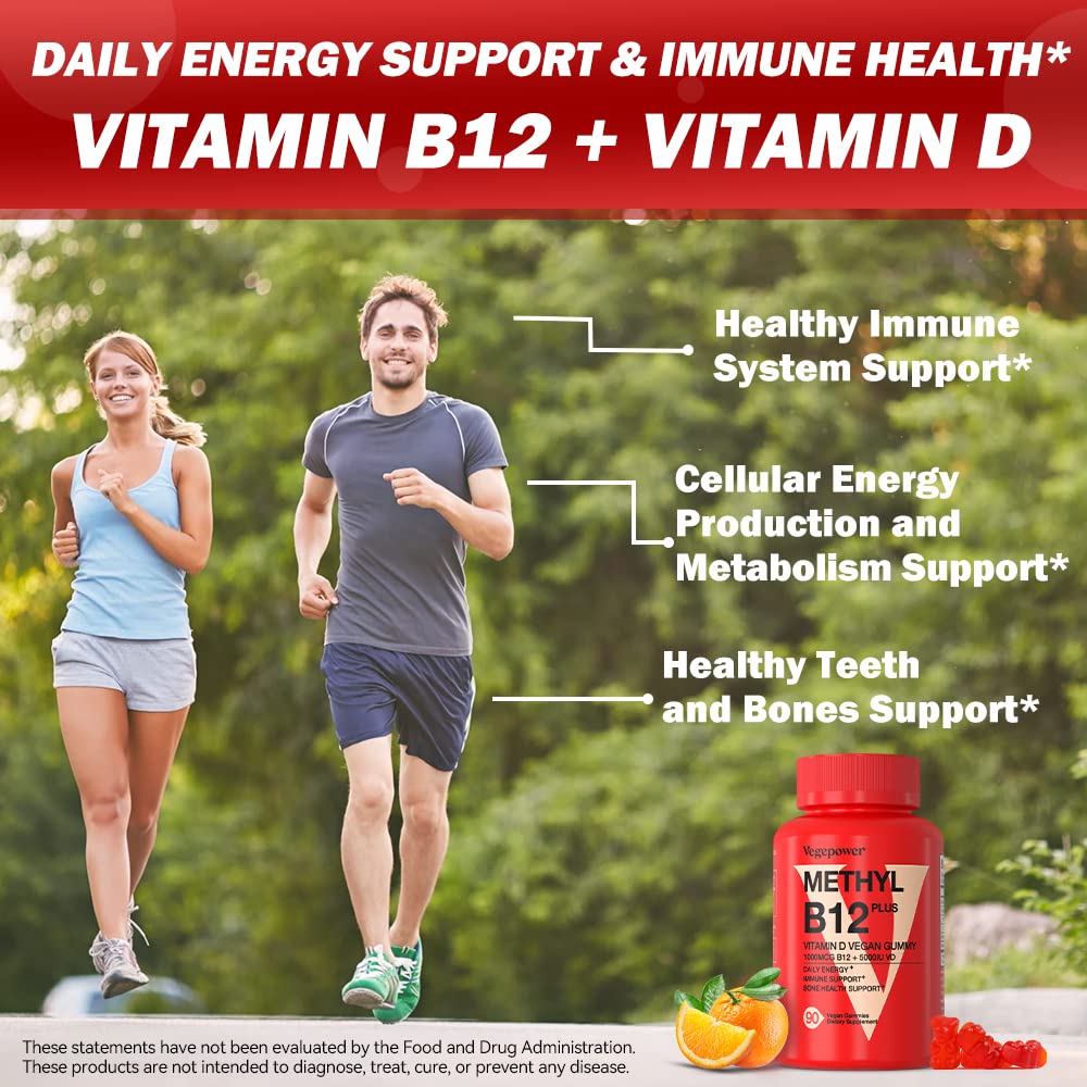 VEGEPOWER Vegan Methyl B12 D3 Gummies natural orange flavour