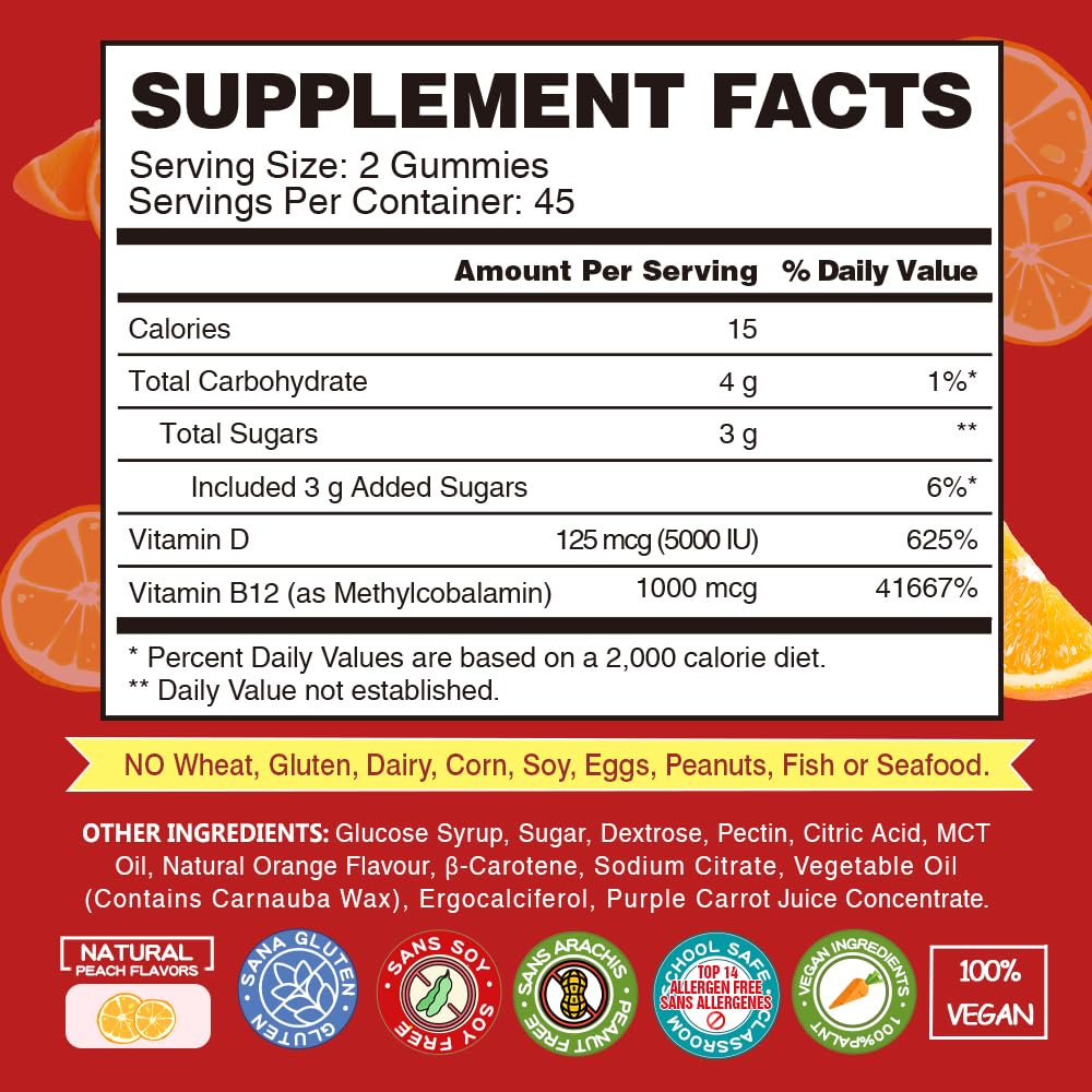 VEGEPOWER Vegan Methyl B12 D3 Gummies nutritional information