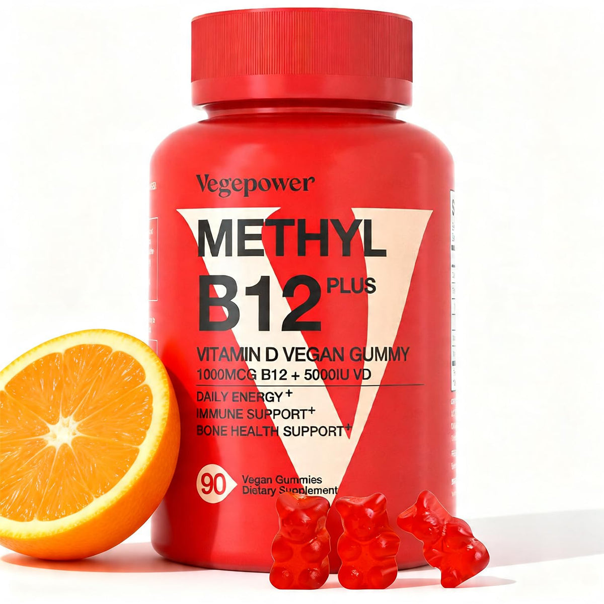 VEGEPOWER Vegan Vitamin D3+B12 Gummies bottle front view