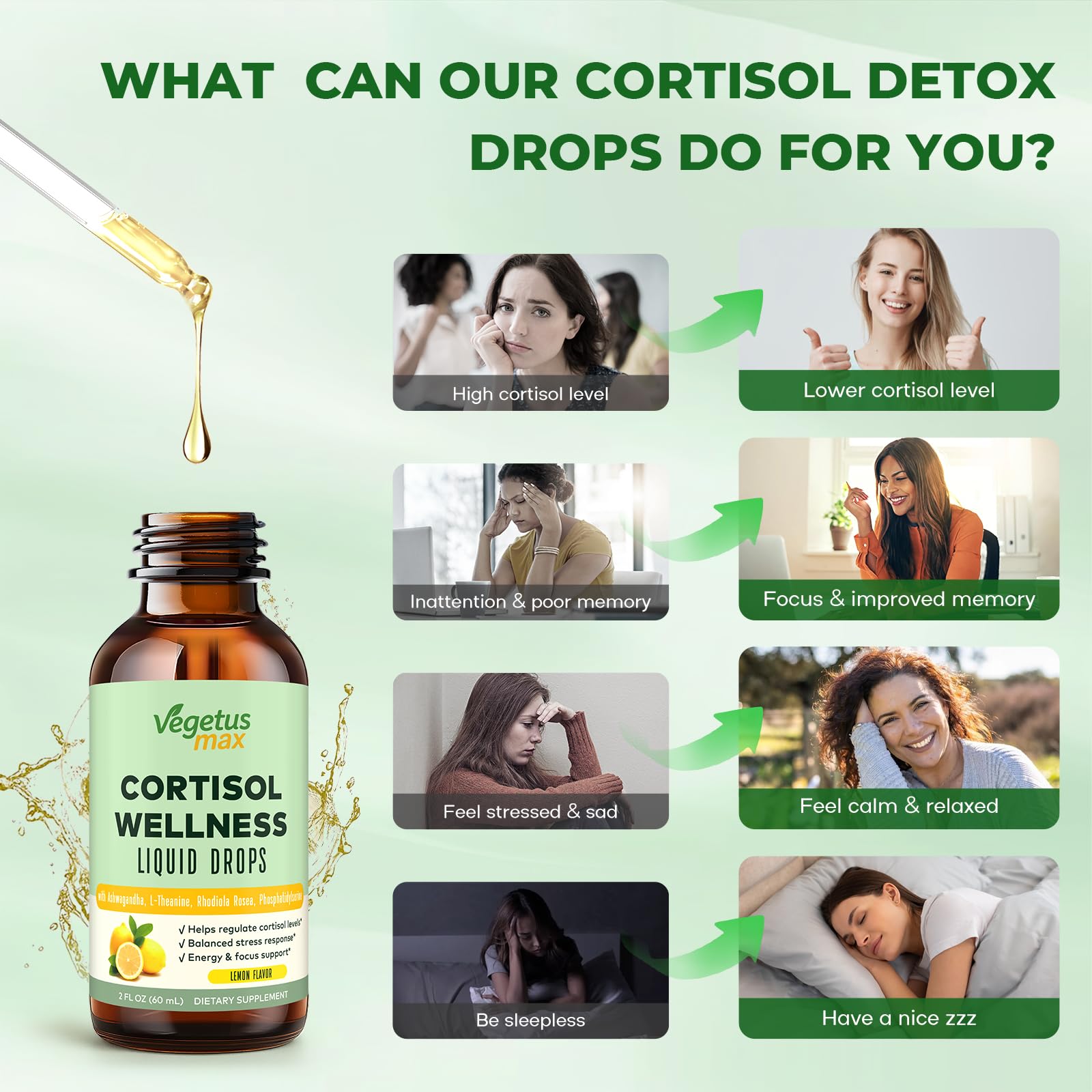 VEGETUSMAX Cortisol Support Liquid Drops close-up of dropper