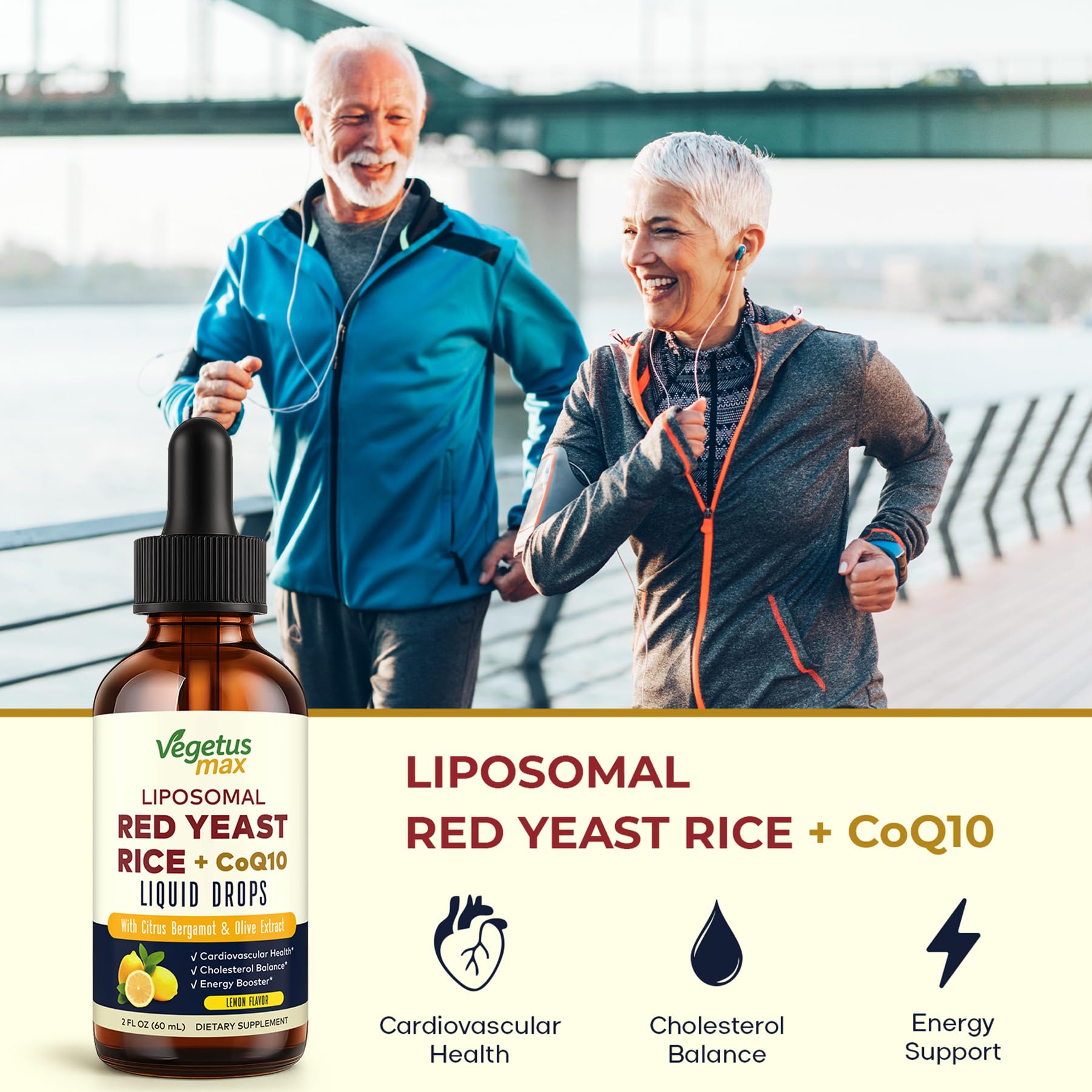 VEGETUSMAX Red Yeast Rice CoQ10 Liquid Drops in a glass
