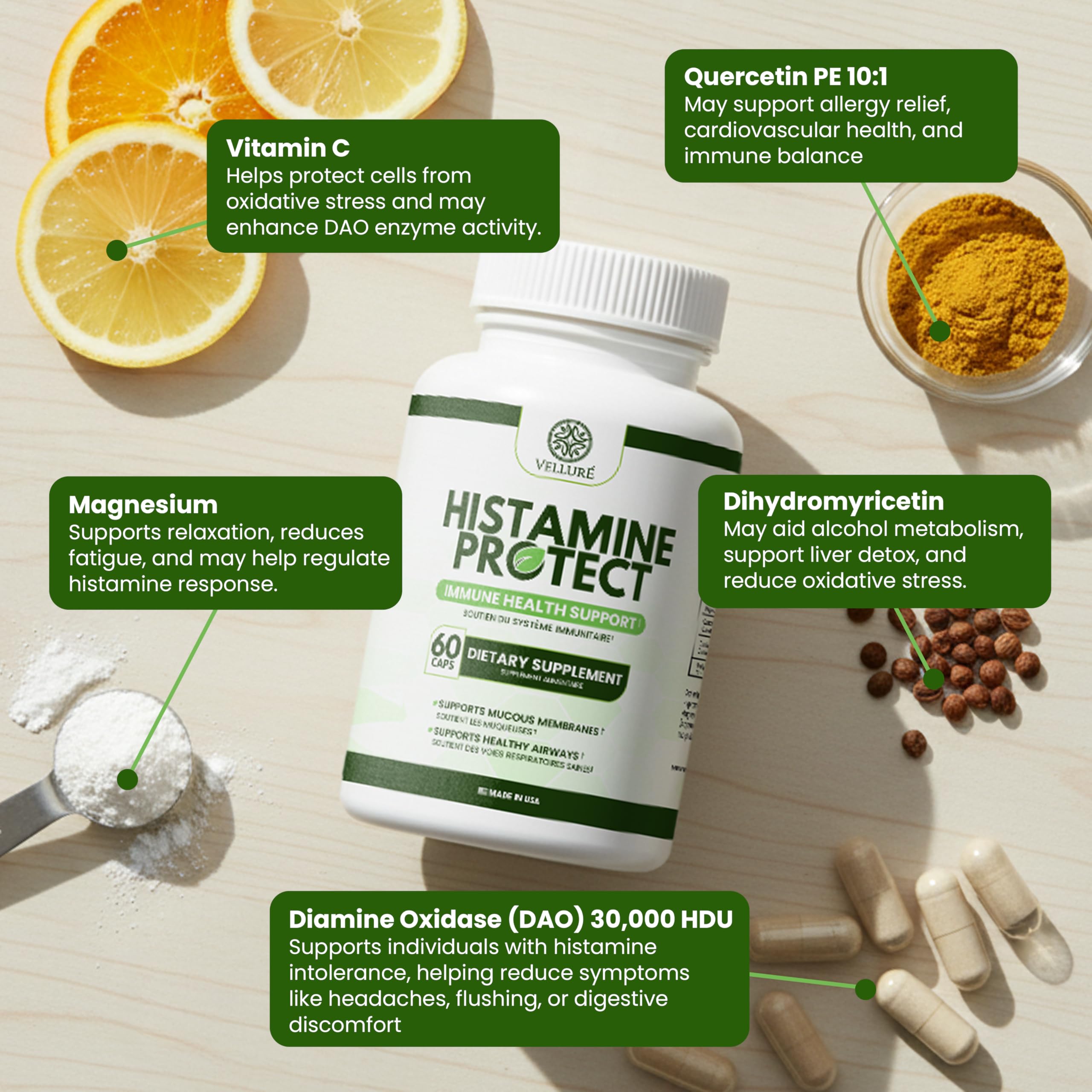 Velluré Histamine Protect bottle with label