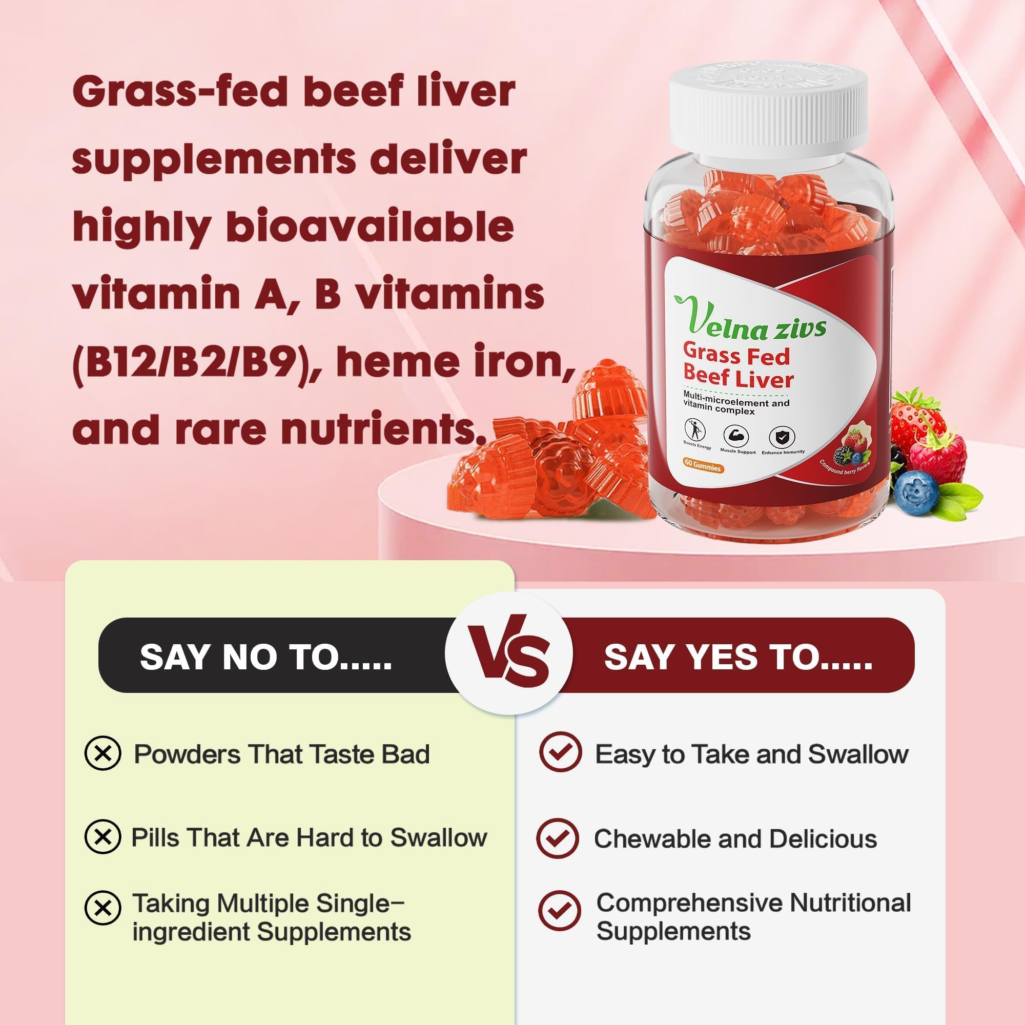 Velna zivs Beef Liver Gummies packaging details