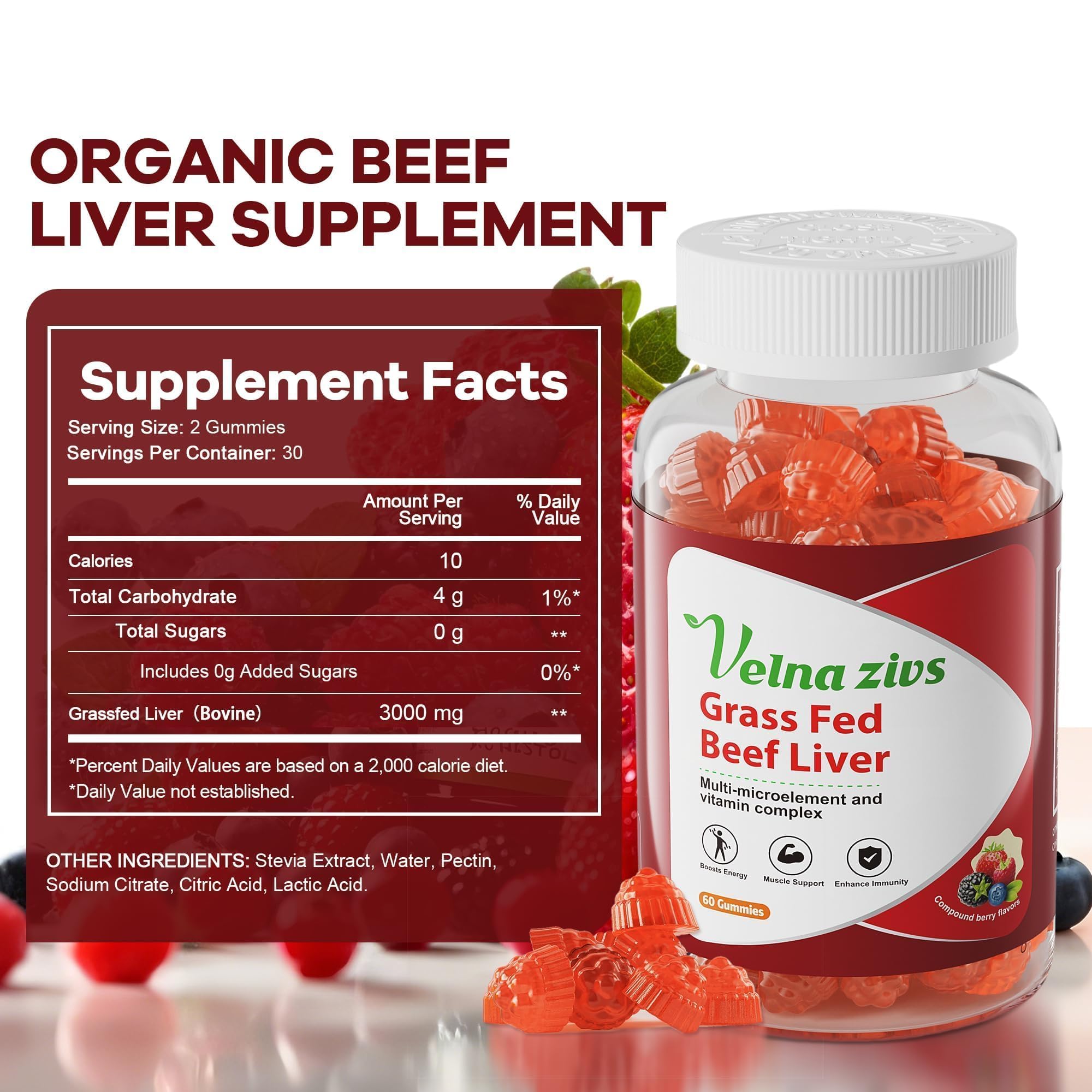 Velna zivs Beef Liver Gummies with fresh fruits