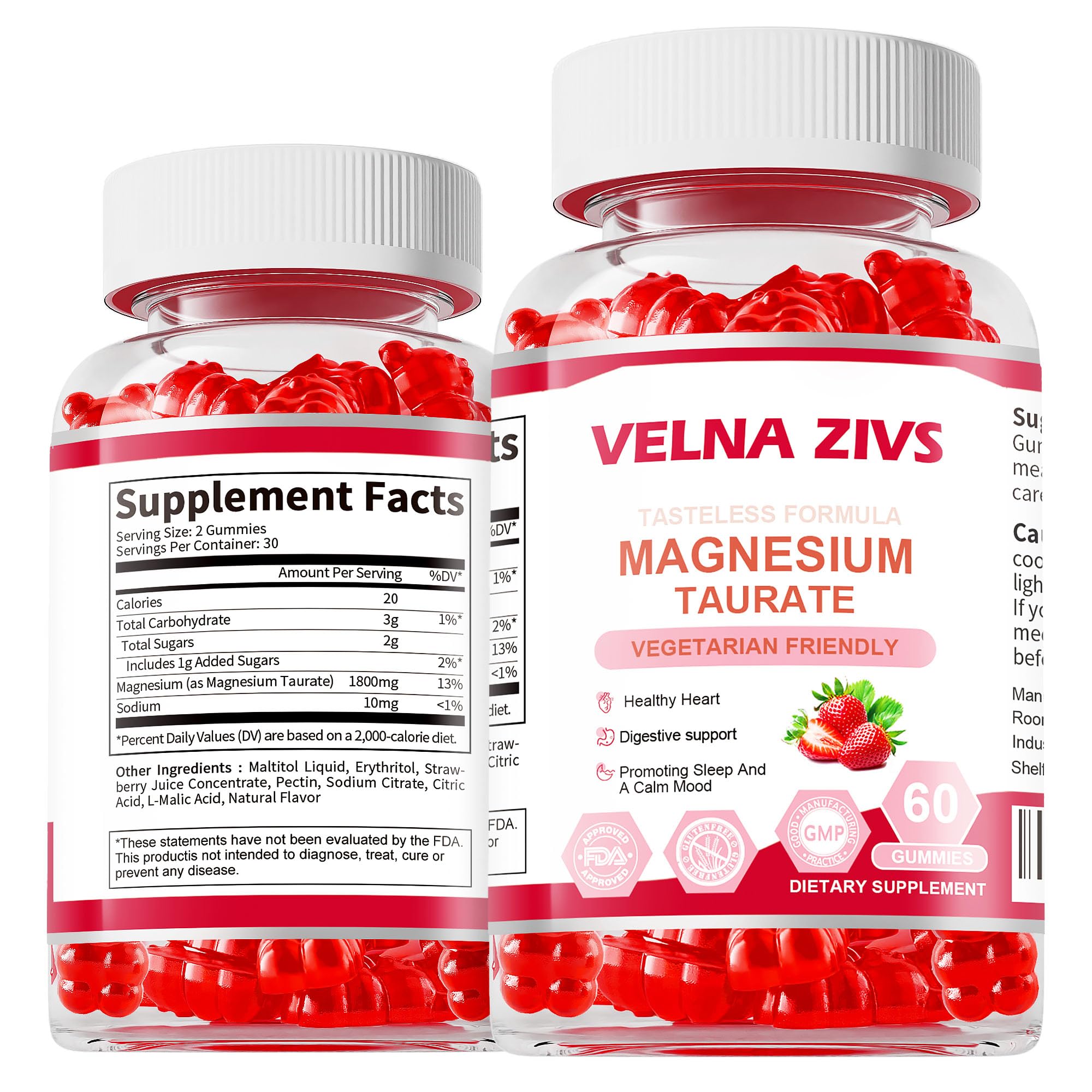 Velna zivs Magnesium Taurate Gummies 1800mg front view