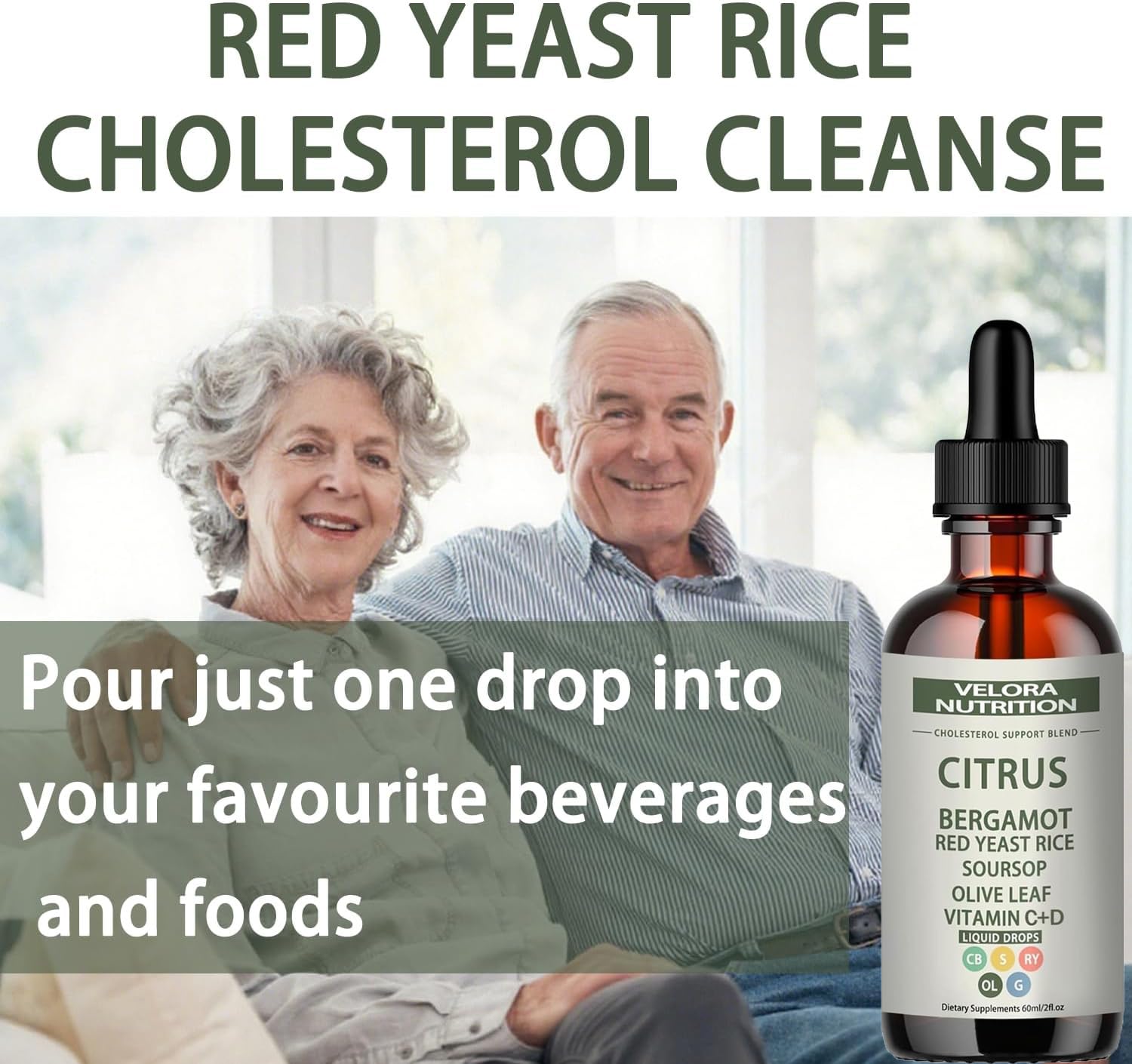 velora Red Yeast Rice supplement bottle with health-focused background