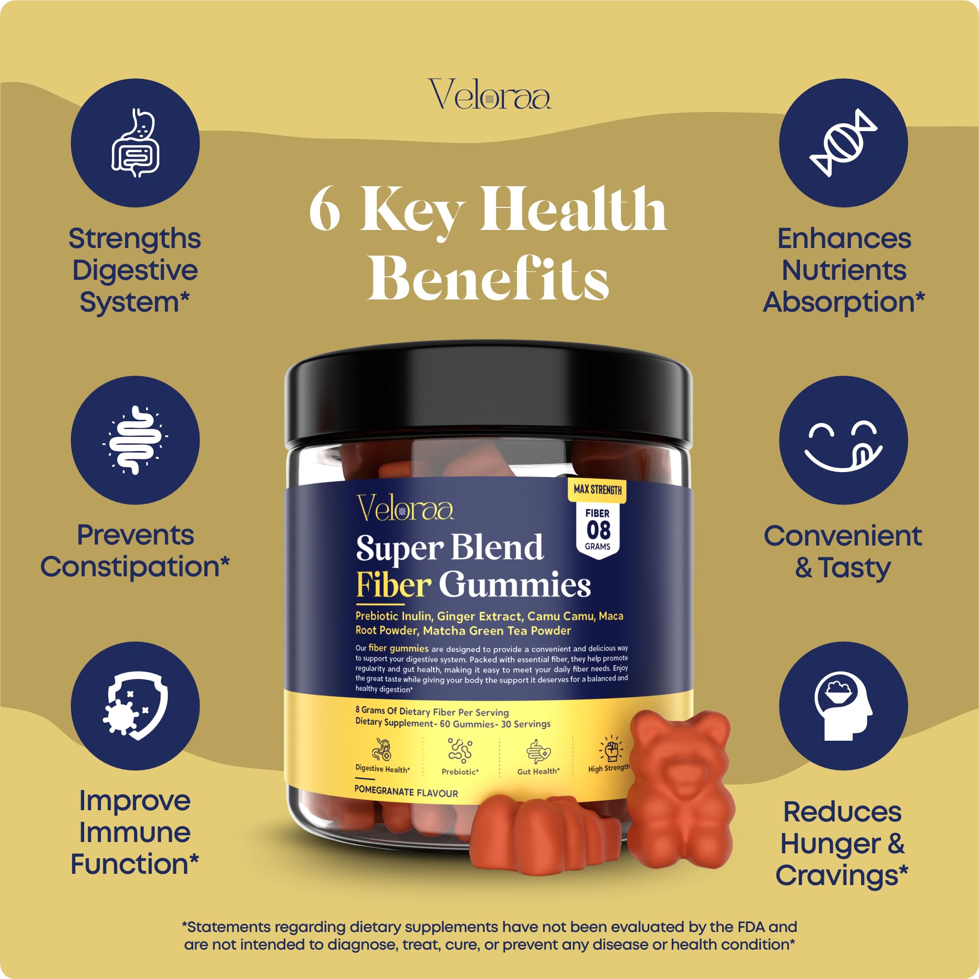 Veloraa Fiber Gummies with Maca Root Powder close-up