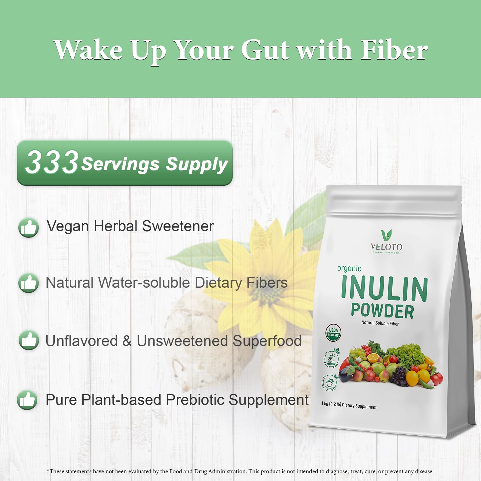 VELOTO Inulin Powder 998g lifestyle shot in a kitchen