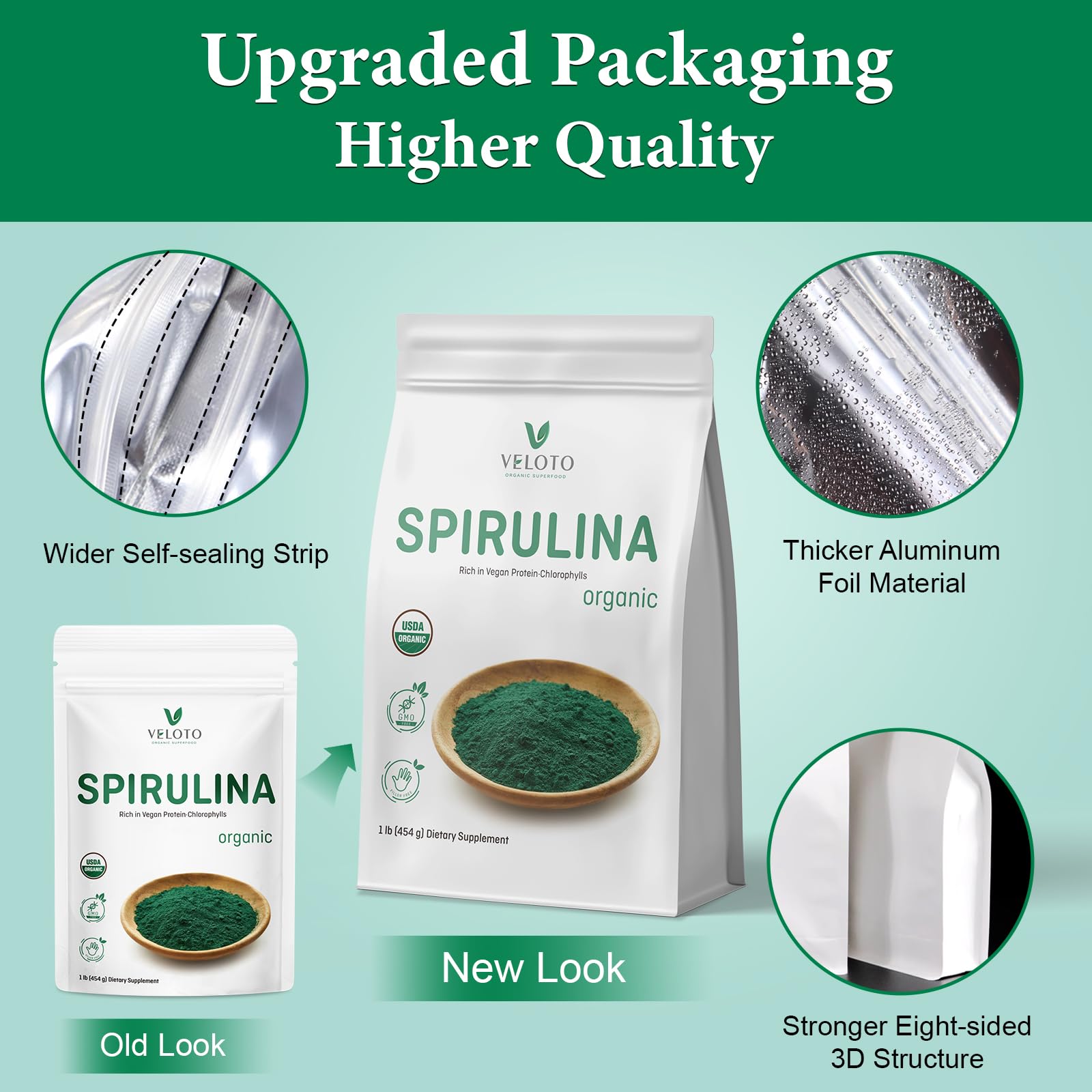 VELOTO Spirulina Powder 454g back view showing ingredients