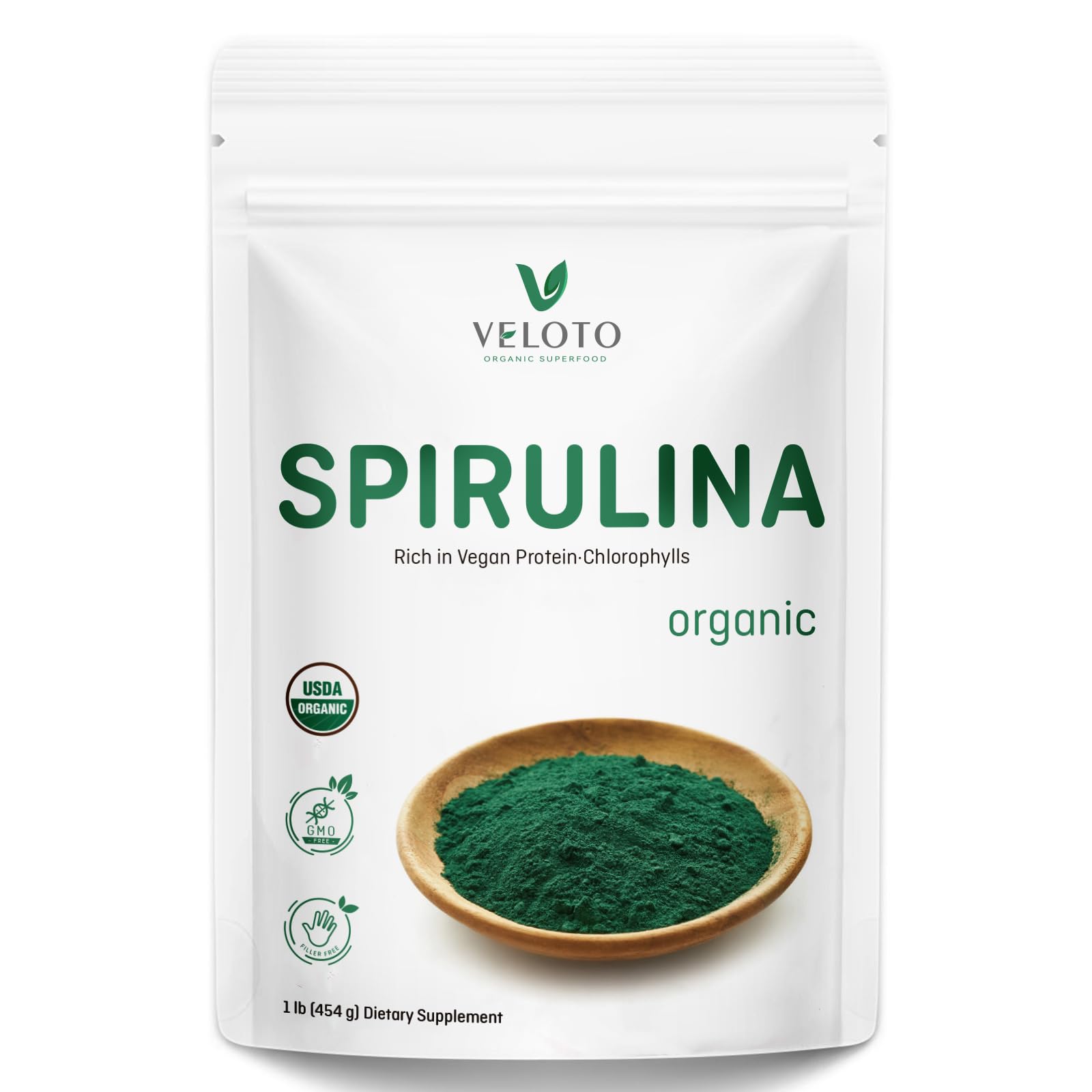 VELOTO Spirulina Powder 454g front view packaging