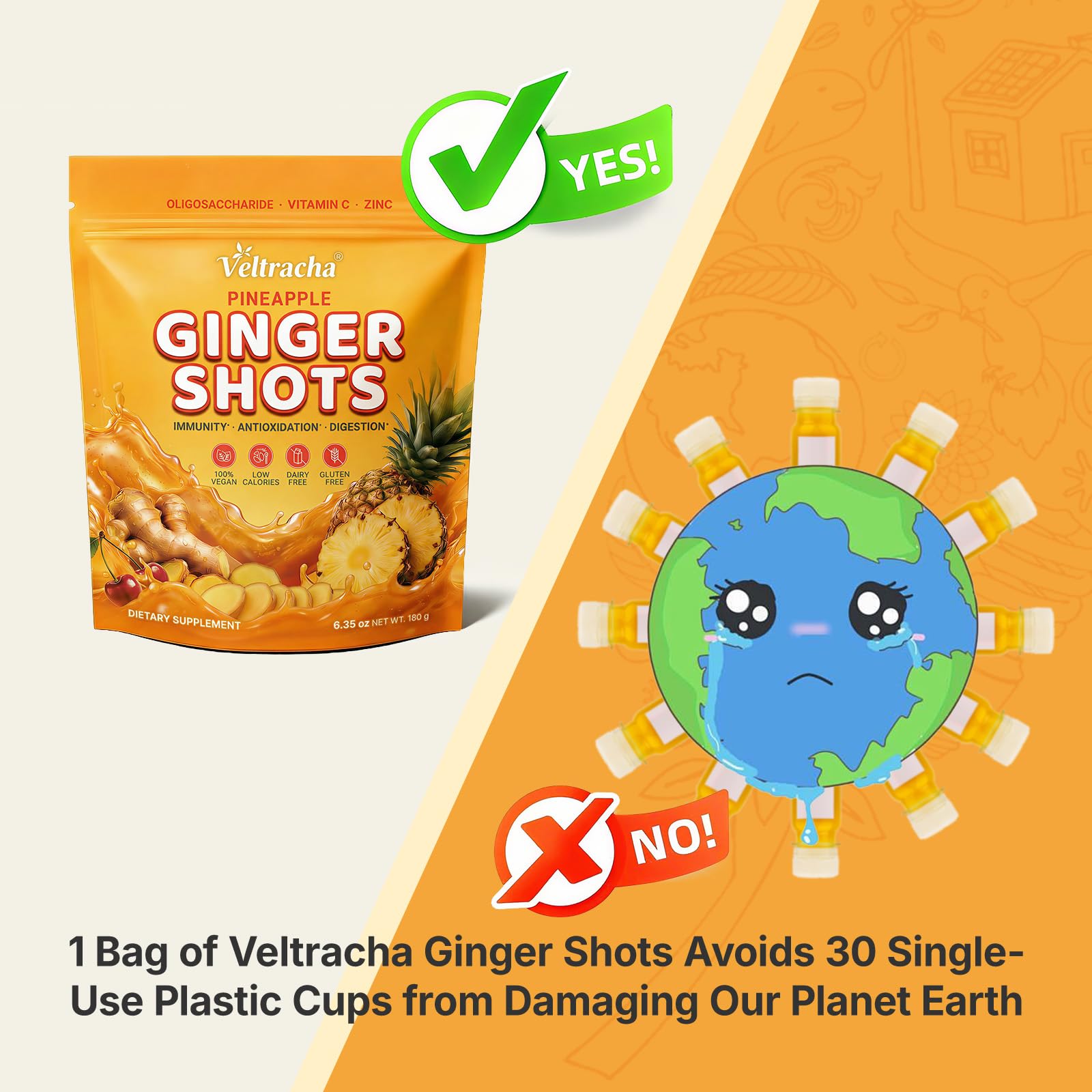 Veltracha Ginger Turmeric Juice Powder ingredients list on packaging