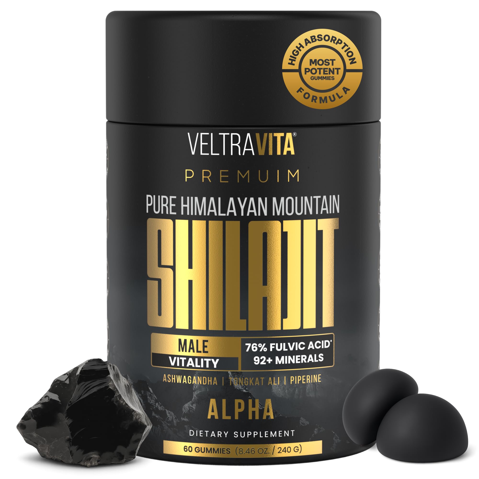 VeltraVita Alpha Shilajit Men's Supplement front view
